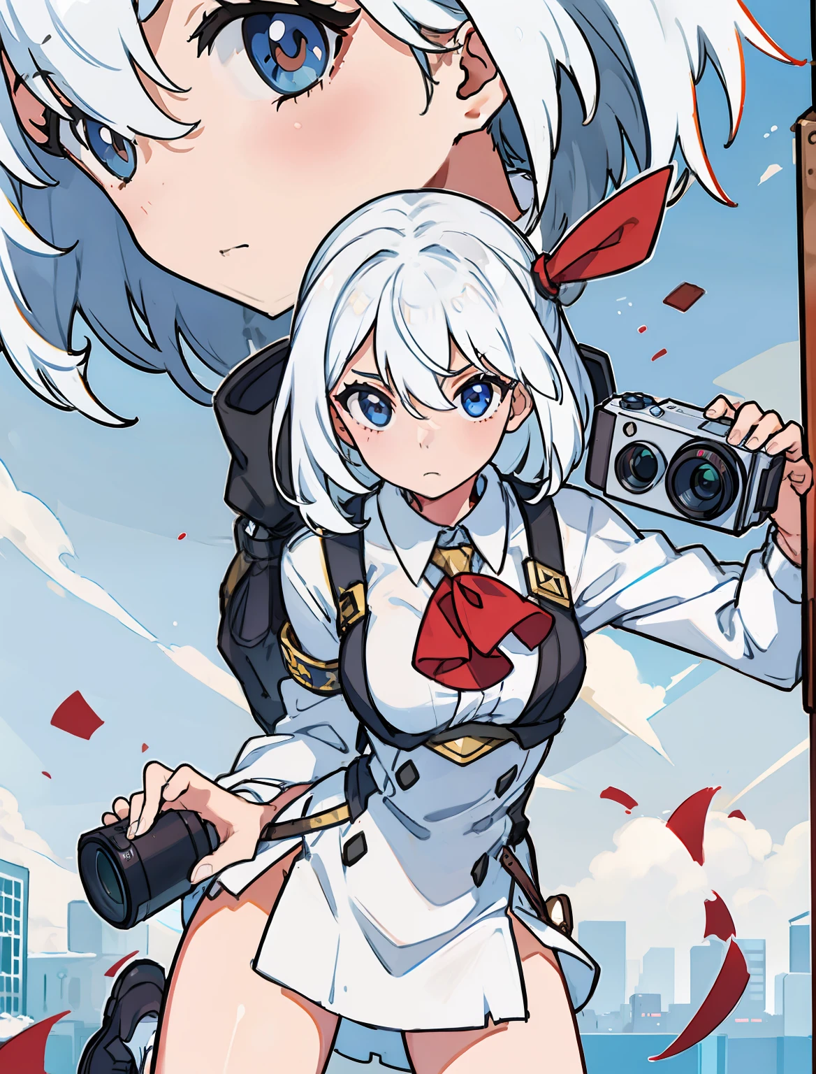 A girl holds a camera
