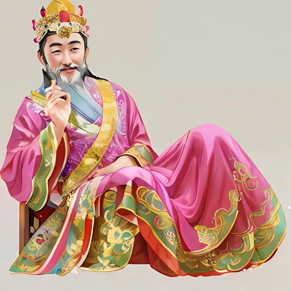 Colorful sculpture of a Chinese king sitting in a hat, Colorful illustration style, Digital Enhancement, 32k ULTRAHD, Lying position, Best quality, 8K, blender, C4D, sharp detailed,