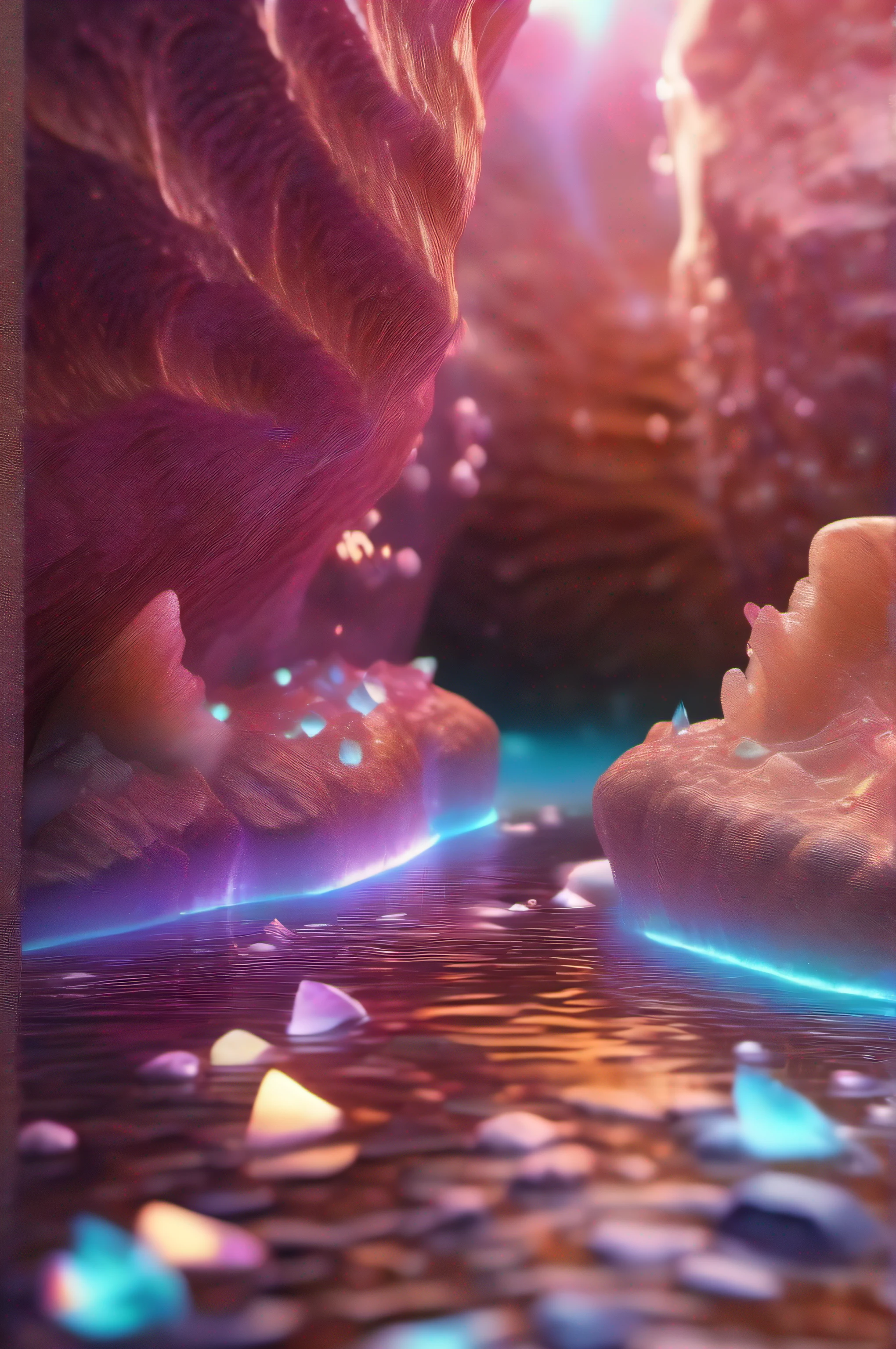 (8k wallpaper, .primitive, Photorealistic:1.25) ,( glossy side,, Best quality, Ultra-high resolution, Depth of field, color difference, Caustics, Special light) ,Iridescent color style,(dreamy and romantic compositions:1.5),Bright style,Crystal clear quicksand fell from the sky,with light glowing,Tyndall rays,