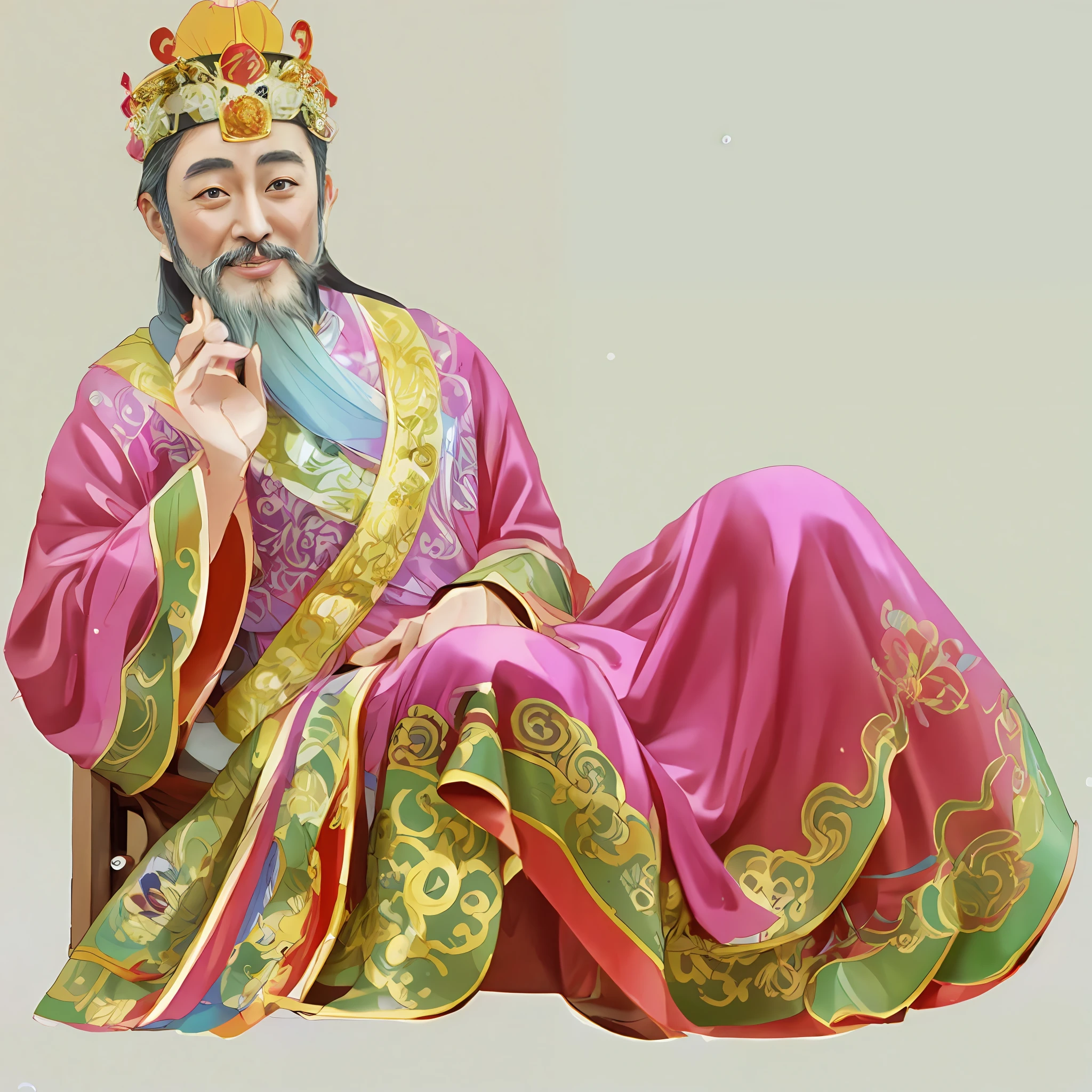 Colorful sculpture of a Chinese king sitting in a hat, Colorful illustration style, Digital enhancement, 32k ULTRAHD, Lying position, Best quality, 8K, blender, C4D, sharp detailed,