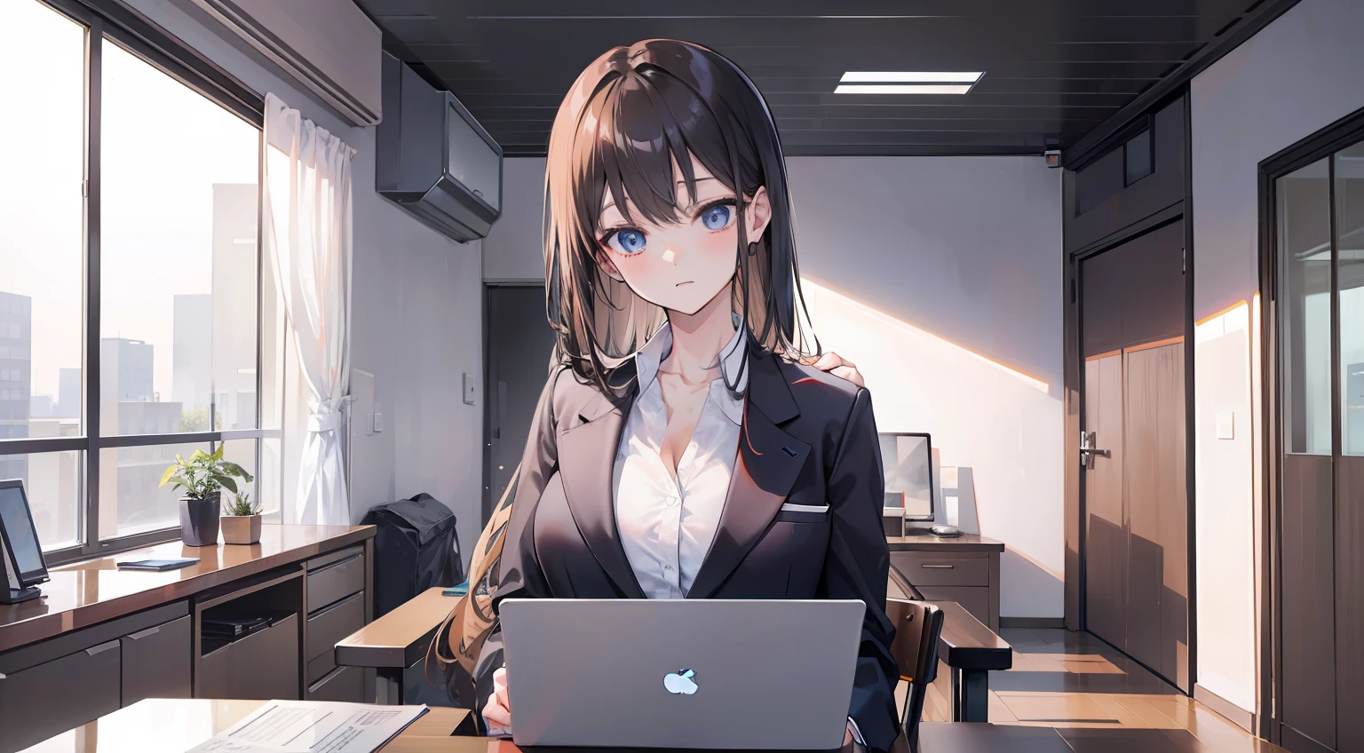 Business suits、white shirt、The collar is open