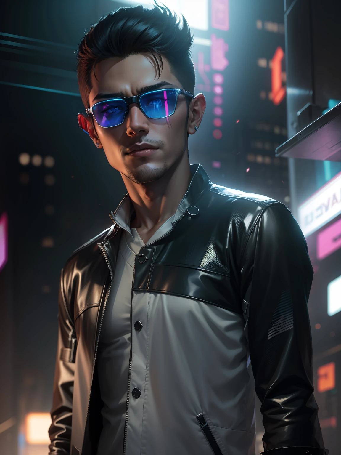 Change background cyberpunk handsome boy, realistic face