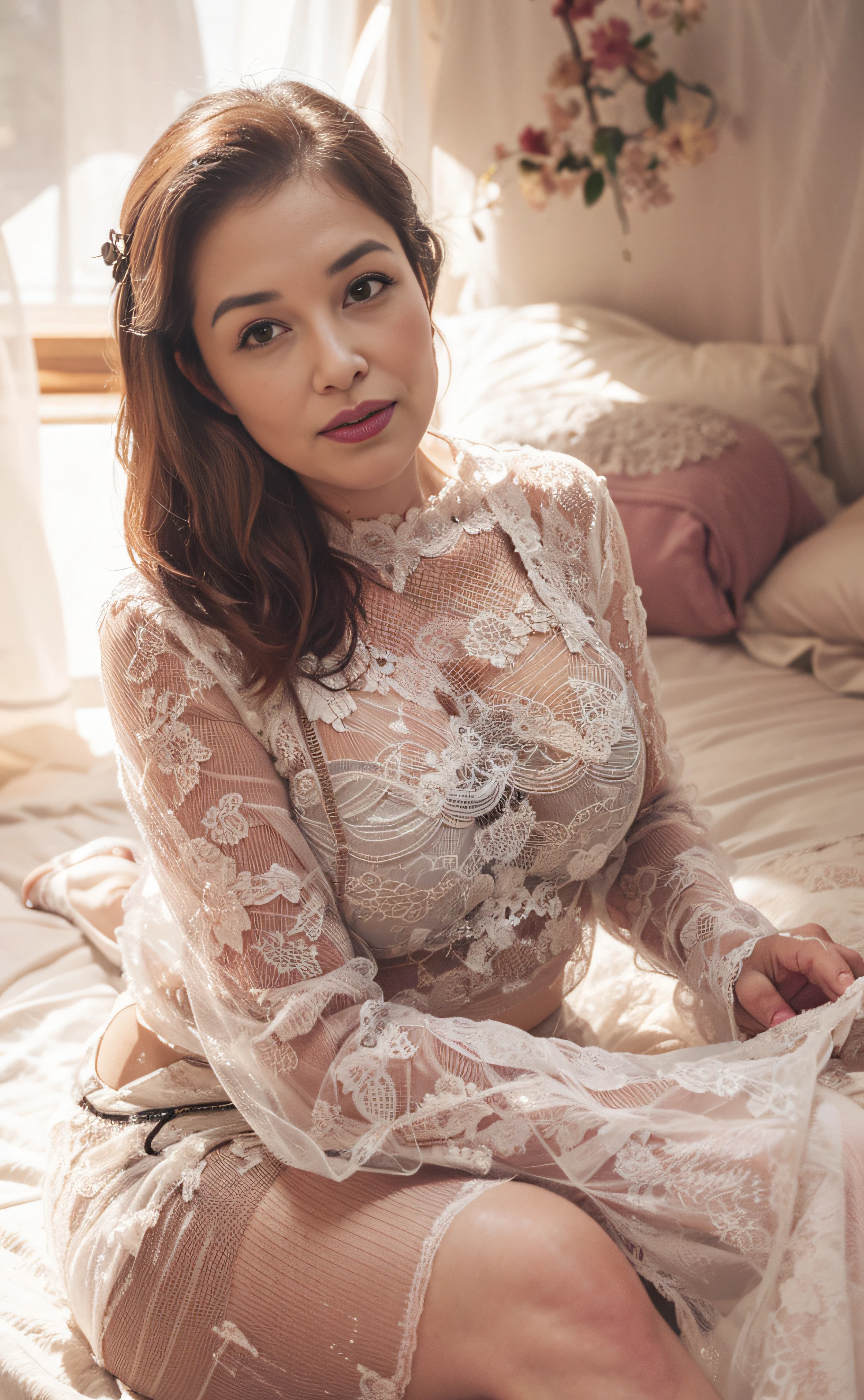 48-year-old woman,48yo,see-through transparent clothes,With a bra,Have large,With a bra