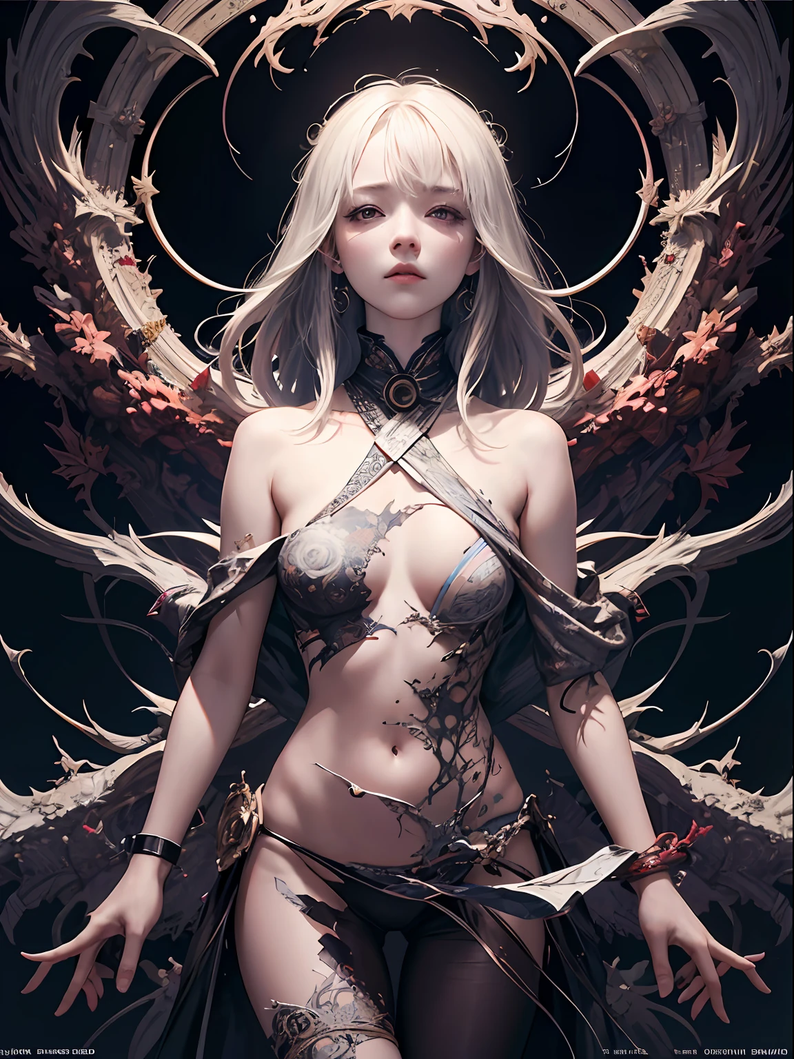 official art, unity 8k wallpaper, ultra detailed, beautiful and aesthetic, masterpiece, best quality, (zentangle, mandala, tangle, entangle), (fractal art:1.3) , 1girl, extremely detailed, dynamic angle, cowboyshot, the most beautiful form of chaos, elegant, a brutalist designed, vivid colours, romanticism, by james jean, roby dwi antono, ross tran, francis bacon, michal mraz, adrian ghenie, petra cortright, gerhard richter, takato yamamoto, ashley wood, atmospheric, ecstasy of musical notes, streaming musical notes visible