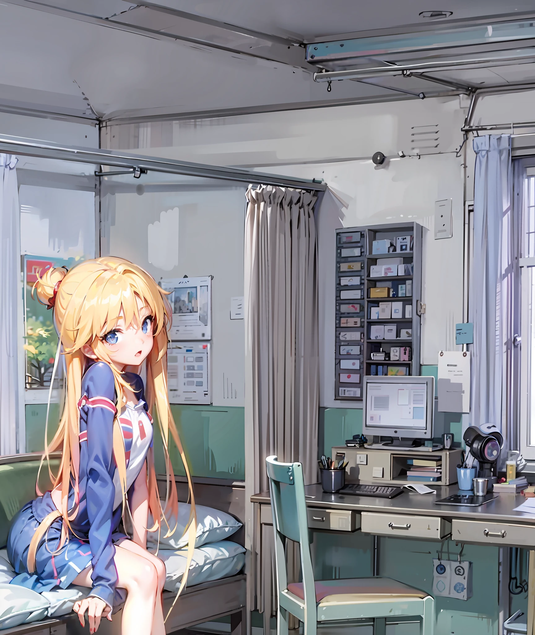 Anime girl in room with desk and computer, visual novel cg, ; visual novel, painted in anime painter studio, visual novel, rings asuka iwakura station game, Anime Background Art, in ryuuou no oshigoto art style, style of madhouse studio anime, Holo, Anime Painter Studio, hq artwork, Anime Background