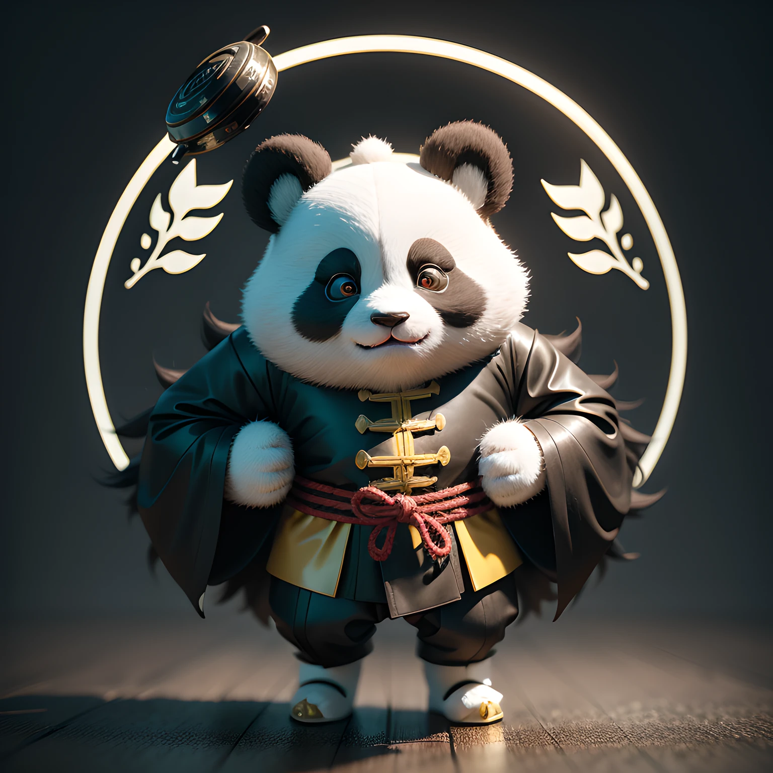 full body, chibi, front, fashion toy, paobaotang style, ancient chinese mythological panda, black and white color scheme, kung fu panda, chivalrous panda with bamboo, dark green bamboo, trend, cool, model, blind box toy, ip, pop bazaar, shiny material, shiny, simple premium color scheme, white clean background, 3D, octane, best quality, C4D, OC effect, pinterest, super detail