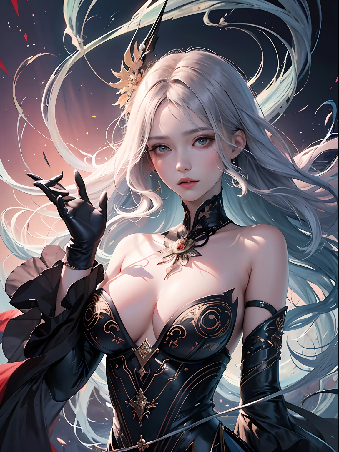 offcial art，统一 8k 壁纸，ultra - detailed，Beauty and aesthetics，tmasterpiece，best qualtiy，（zentangle，datura，Tangles，entangled），（s fractal art：1.3），1girl，The is very detailed，dynamic angle，cowboyshot，The most beautiful form of chaos，Elegant，Fauvist design，vivd colour，romanticism lain，James Jean，Robbie Devi Antono，ross tran，Francis Bacon，Michal Mraz，adrian ghenie，petra cortright，Gerhard Richter，Takato Yamamoto，Ashley Wood，Atmospheric，A note of ecstasy，streaming musical notes visible，Exposed genitals，Exposed breasts