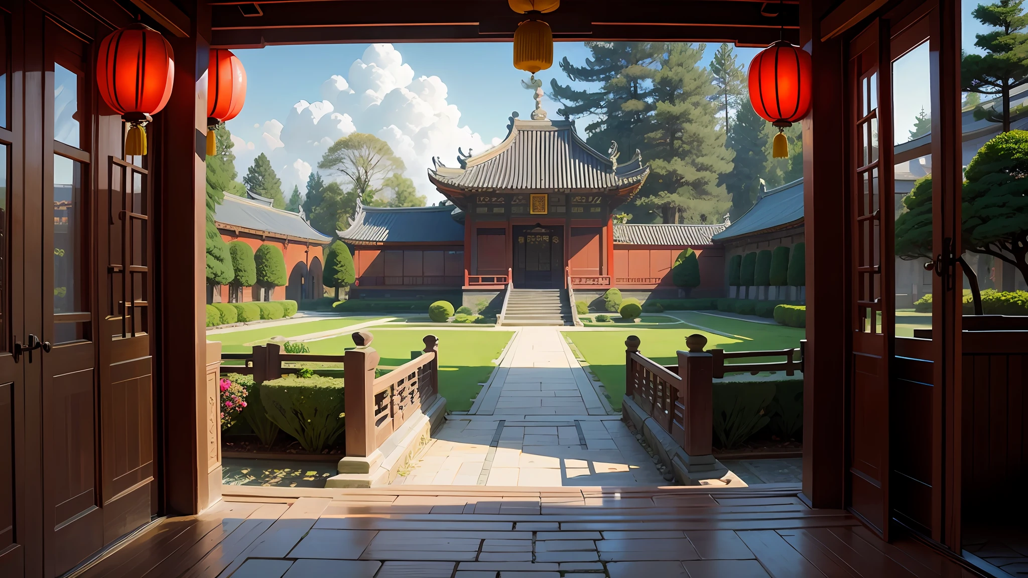 China-style,Ancient architecture,trpical garden,manor,