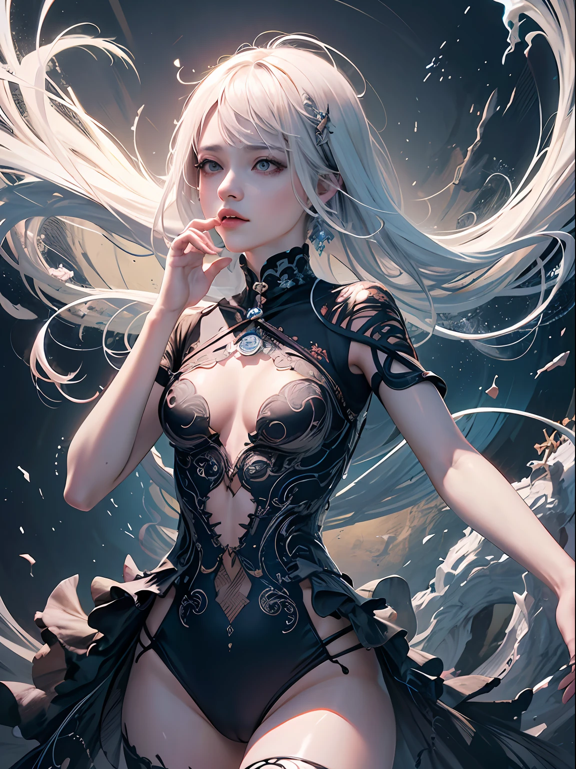 official art, unity 8k wallpaper, ultra detailed, beautiful and aesthetic, masterpiece, best quality, (zentangle, mandala, tangle, entangle), (fractal art:1.3) , 1girl, extremely detailed, dynamic angle, cowboyshot, the most beautiful form of chaos, elegant, a brutalist designed, vivid colours, romanticism, by james jean, roby dwi antono, ross tran, francis bacon, michal mraz, adrian ghenie, petra cortright, gerhard richter, takato yamamoto, ashley wood, atmospheric, ecstasy of musical notes, streaming musical notes visible