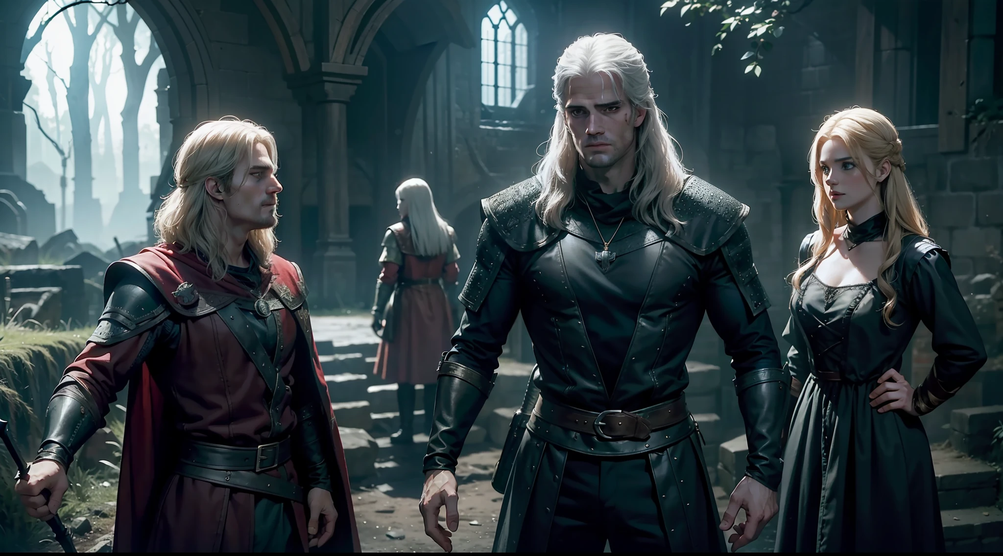 Henry Cavill as The Witcher, with Hansel and Gretel, embarking on a thrilling demon hunt.