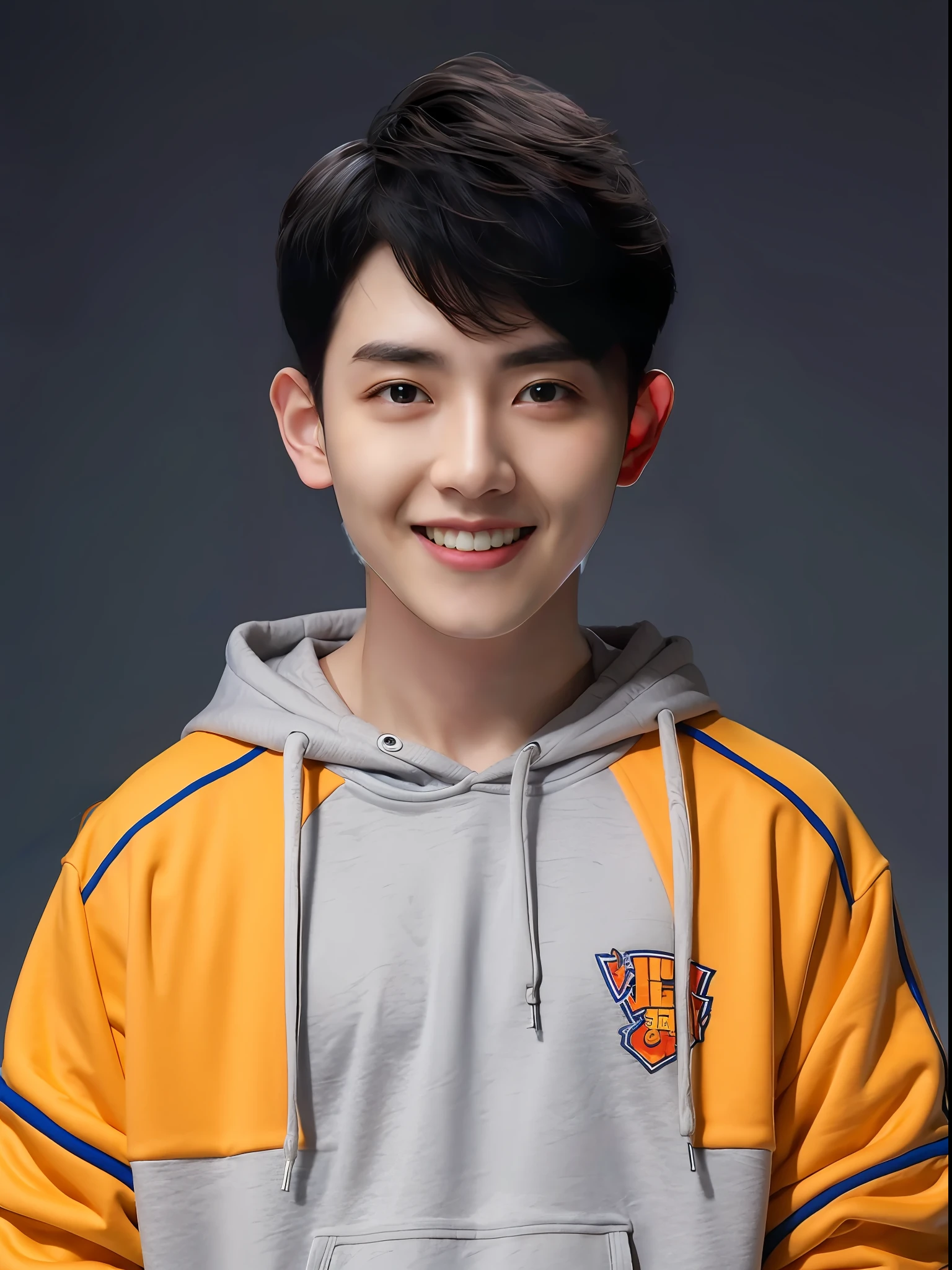 A Chinese male high school student,Wear a casual sweatshirt in color,wearing hat,