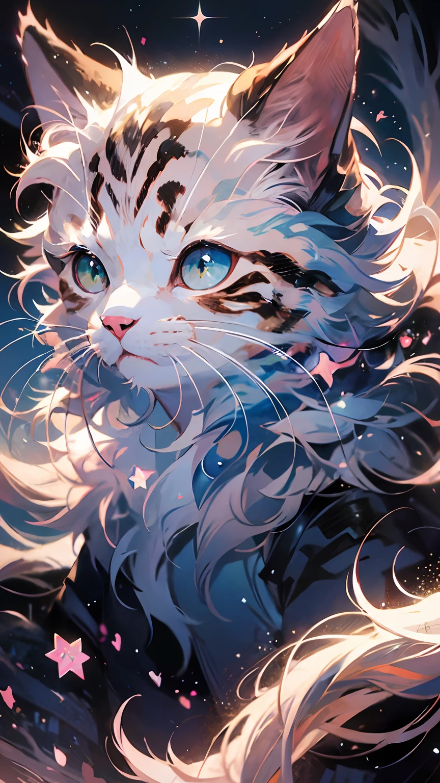 anime cat with green eyes and stars in the background, anime cat, anime visual of a cute cat, realistic anime cat, cute detailed digital art, anime art wallpaper 4k, anime art wallpaper 4k, very very beautiful furry art, beautiful anime cat and girl