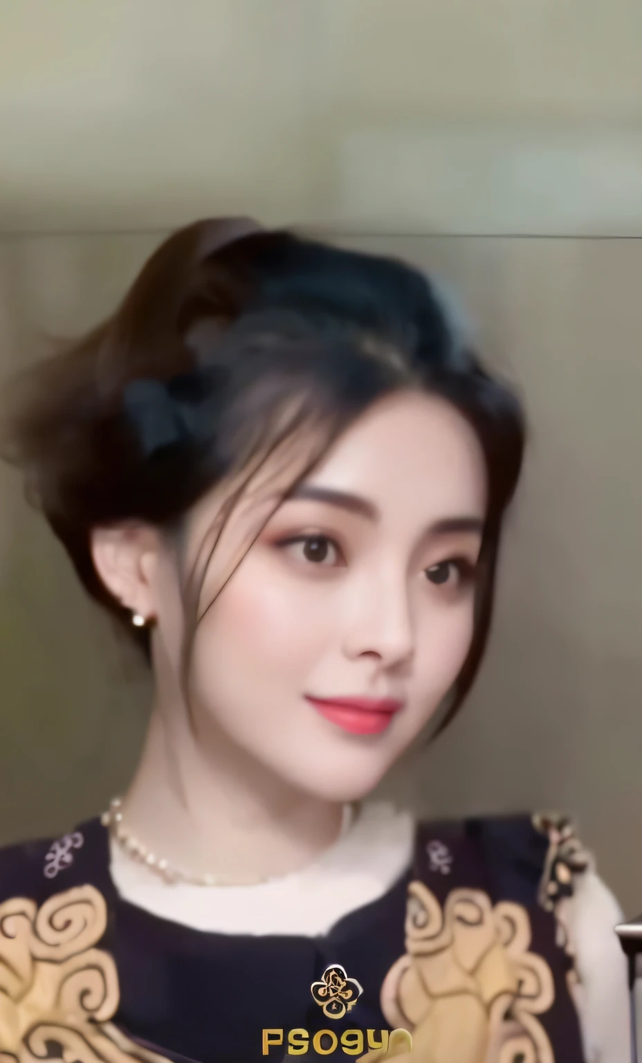 a close up of a woman with a black top and a necklace, dilraba dilmurat, She has a cute face, south east asian with round face, Ruan cute vtuber, gorgeous chinese models, with cute - fine - face, Young and cute face, young and cute girl, very beautiful cute catgirl, young cute wan asian face