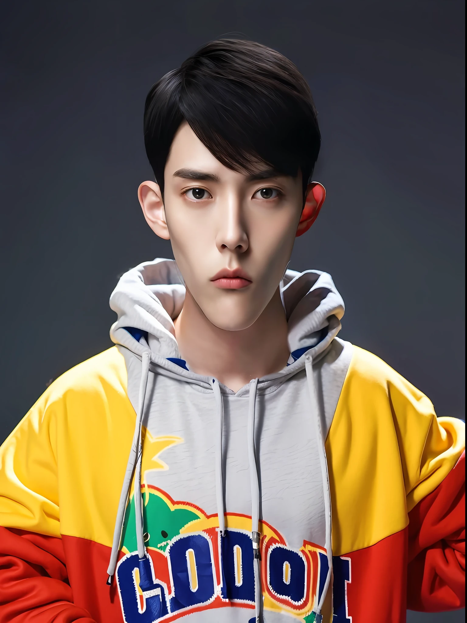 Chinese male high school student,Wear colorful casual sweatshirts,wearing hat,