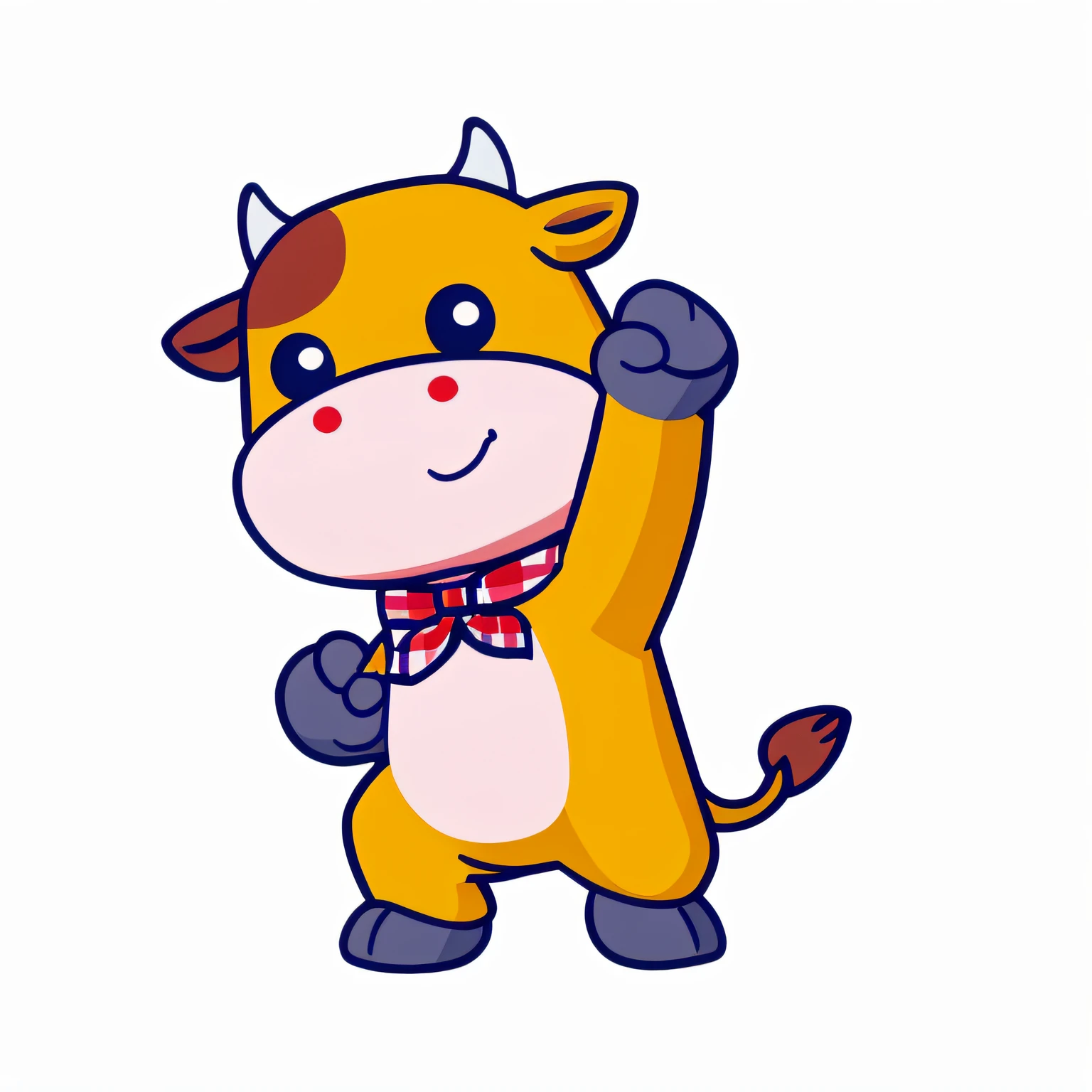 Cartoon cow with bow tie waving and smiling, taur,  a cow, cute character,