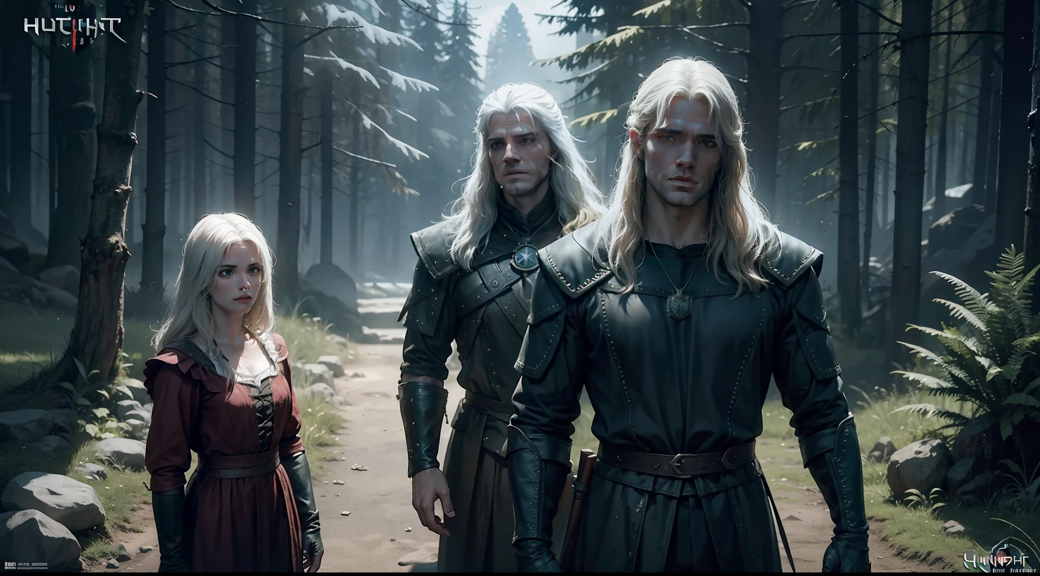 Henry Cavill as The Witcher, with Hansel and Gretel, on a movie poster