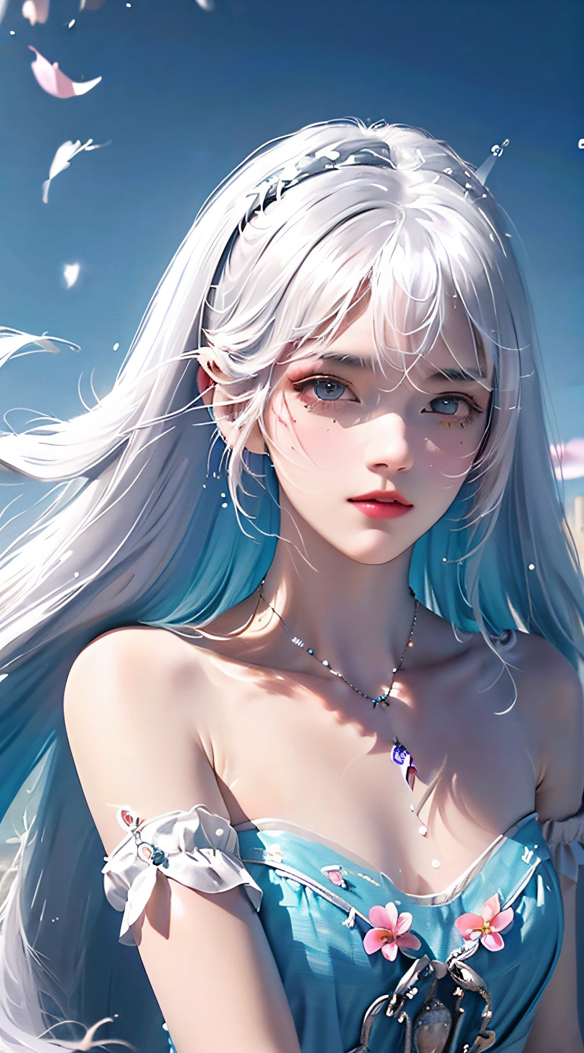 (Pink fashion T-shirt: 1.9), (Colorful hair: 1.8), (Rainbow all colors: 1.8), (((Vertical painting: 1.6))), (Painting: 1.6), Front, manga, illustration, painting, big eyes, crystal clear, (rainbow gradient high ponytail: 1.7), delicate makeup, shut up, (small freshness: 1.5), (bandeau: 1.6), long eyelashes, white off-the-shoulder T- shirt, White Shoulder Shirt, looking at the audience, Big watery eyes, (rainbow hair: 1.6), color splash, (solo:1.8), color splash, color explosion, colour splash, color explosion, thick lacquer style, messy lines, ((shining)), (colorful), (colorful), (colorful), colorful, Thick Paint Style, (Splash) (Color Splash), Vertical Painting, Upper Body, Paint Splash, Acrylic Pigment, Gradient, Paint, Highest Image Quality, Masterpiece, Solo, Depth of Field, Face Paint, colorful clothes, (elegance: 1.2), gorgeous, long hair, wind, (elegance: 1.3), (petals: 1.4), ((masterpiece))), ((best quality))), (ultra-detailed), (illustration), (dynamic angle), (floating), (paint), ((loose hair)), (solo), (1girl), ( ( ( detailed anima face))), (( Beautiful detailed face)), collar, exposed shoulders, white hair, ((colored hair)), ((striped hair)), beautiful detailed eyes, (gradient eyes), (colored eyes))), (colored background))), (high saturation))), ((surrounded by colorful splashes))),