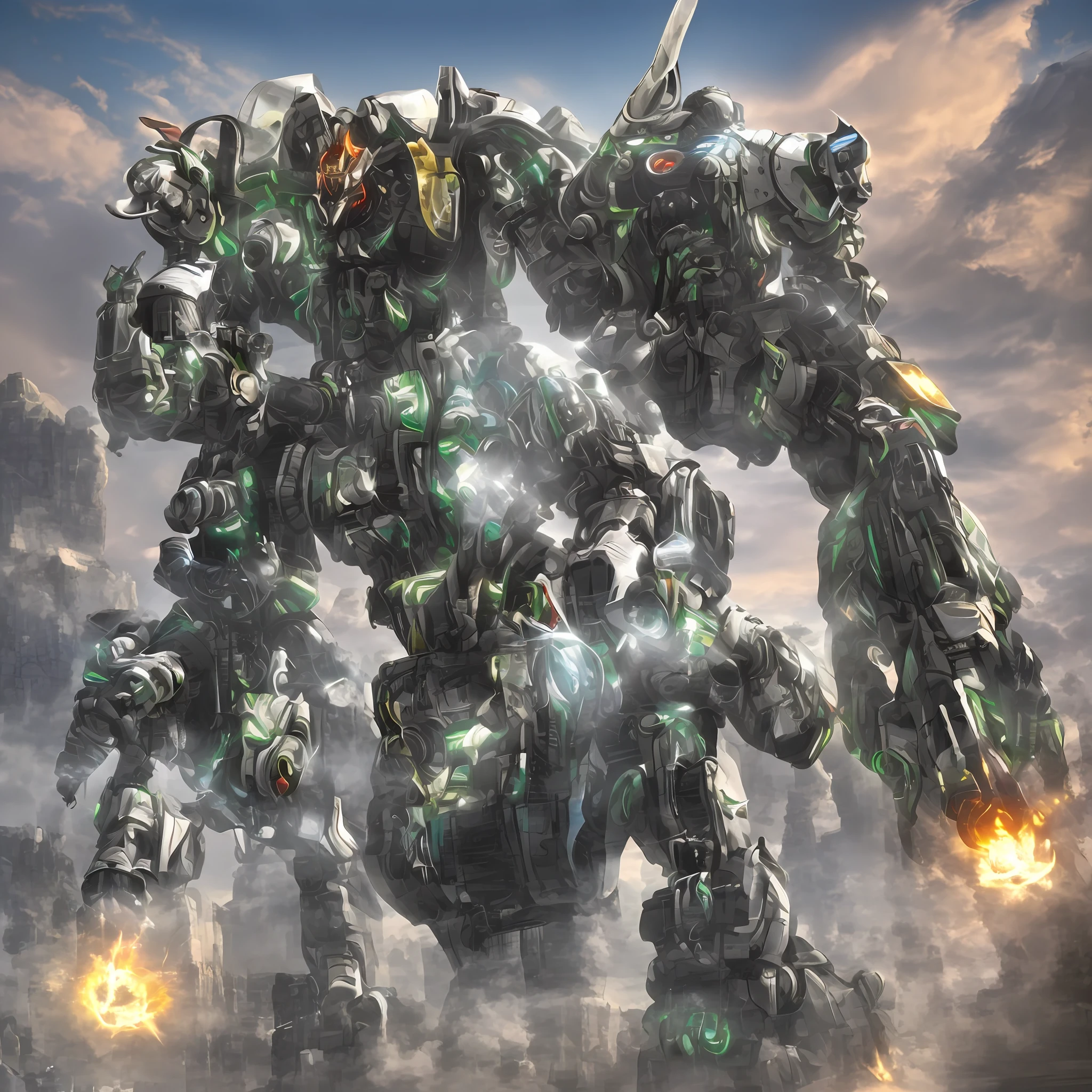 mecha animal, rhino as a robot, cybernatic, metal build, defender, glowing eyes, in the african sabana --auto --s2