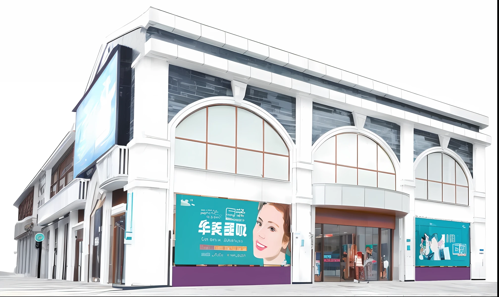There is a building,official store photo, Shop front,Shop front, up front view,frontage, The future of technology,Technological buildings,ultra-realistic realism,concept-art,blue backdrop,The future of technology,Background of scientific and technological architecture,