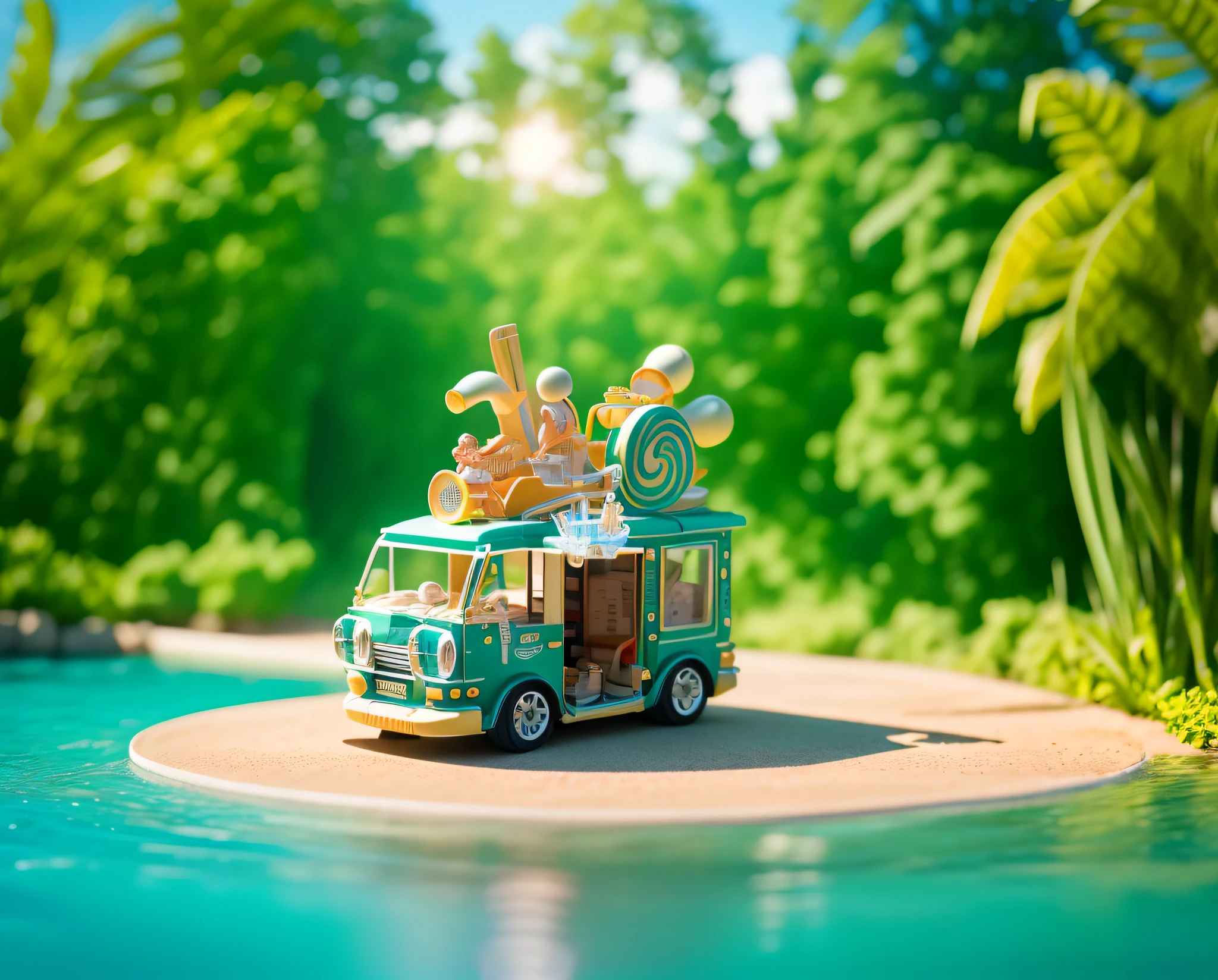 waterpark, in a panoramic view,ssee-through,Ray traching,reflective light,depth of fields,closeup cleavage,Miniatures,tmasterpiece,best qualtiy,high detal,high high quality,ccurate, hyper HD, k hd