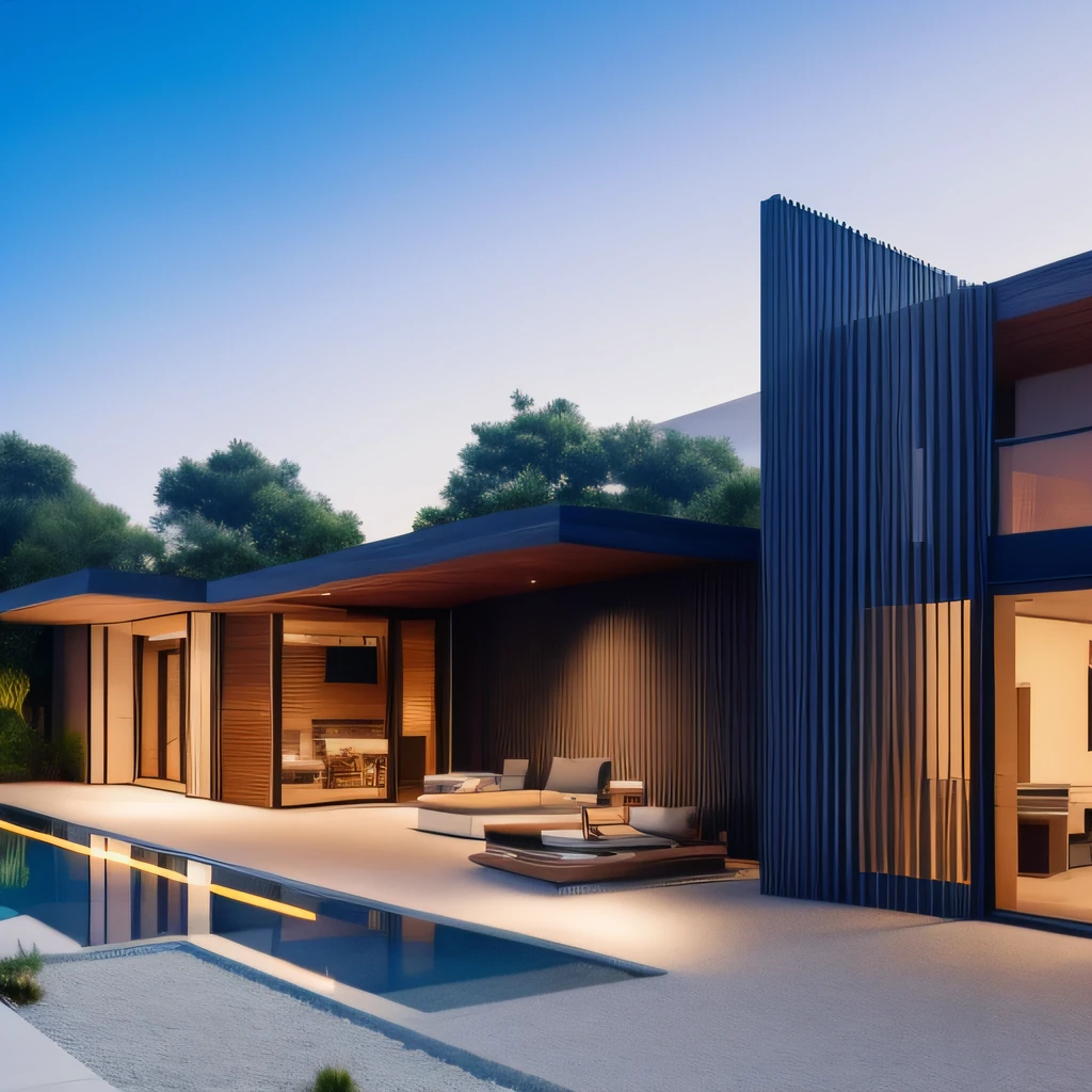 dvArchModern, best quality,8K wallpaper,(realistic:1.3),photorealistic, photo realistic, hyperrealistic, orante, super detailed, intricate, dramatic, morning lighting, shadows, high dynamic range,wooden,blue sky,