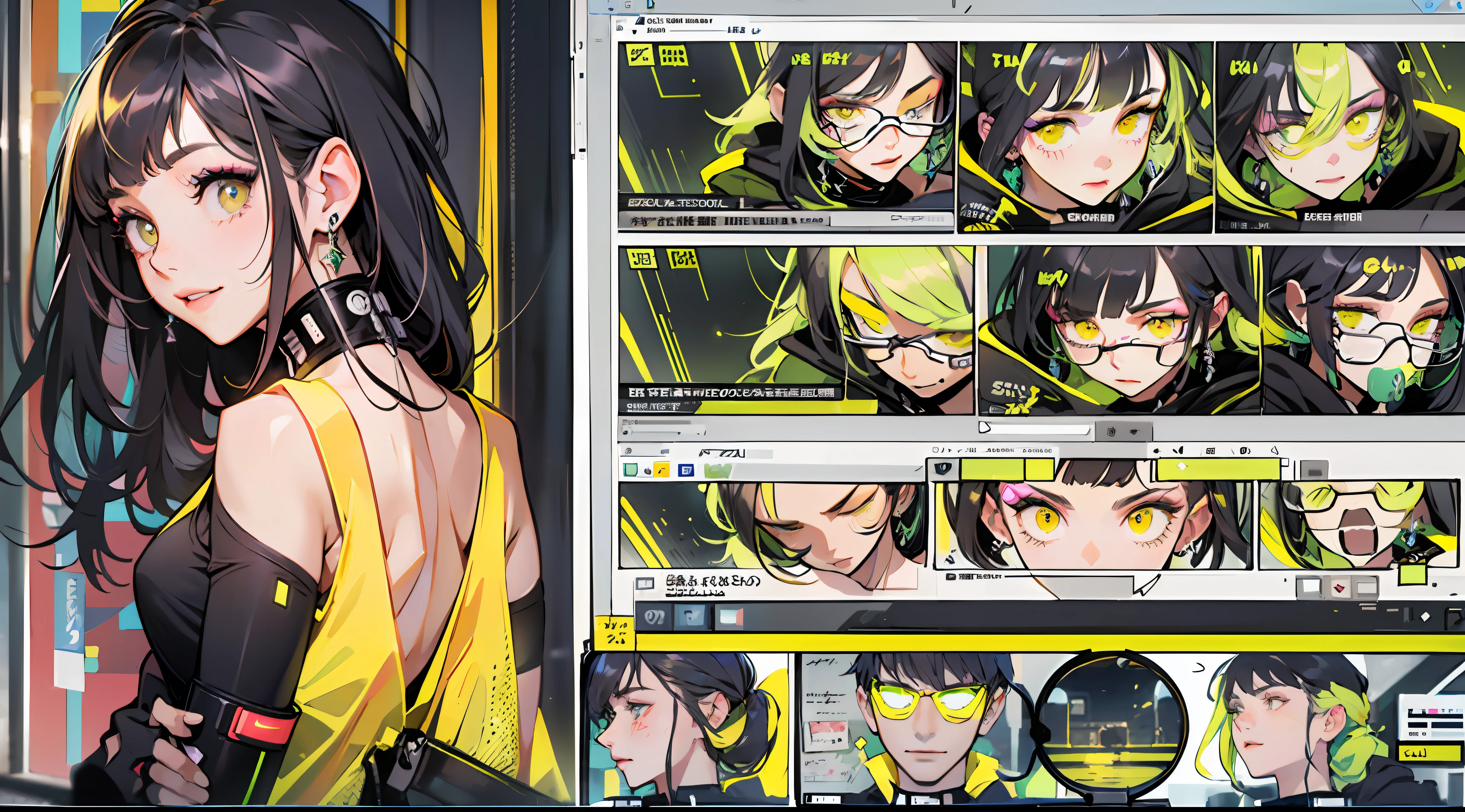 Best quality,tmasterpiece,Ultra-high resolution fills the picture,Indoor at night,the night,Indoor neon lights,Yellow color scheme,Rich egg yellow,Silvery-white hair,Yellow and black tights,Yellow and black color scheme clothing,Sporty skirts,the complex background,Gym interior background,Weight instruments in the background,High-tech screen in the background,Lateral face,Smiling,Dress less,There are fitness elements in the rear,nike,nike,nike,Tech gym,Perfect makeup,Love eyes,8K quality,Cyberpunk,sense of science and technology,Character backlighting,rim-light,Movement changes,Flowing hairstyle,Loose hairstyle,The number of fingers is refined,Full body in camera,9 doppelganger diagram,Luminous stud earrings,Luminous digital necklace,Electronic digital watches,The most beautiful girl in mankind,Delicate close-up of the face,Realistic image quality,Super light and shadow,Very good figure,Meticulous,Arrow symbol,Brand sense,English slogan neon,Runway lights,Fitness gym at night,Very good figure,Raised sexy,luminous,Faraway view,Full body in camera,独奏,There is only one character,femele