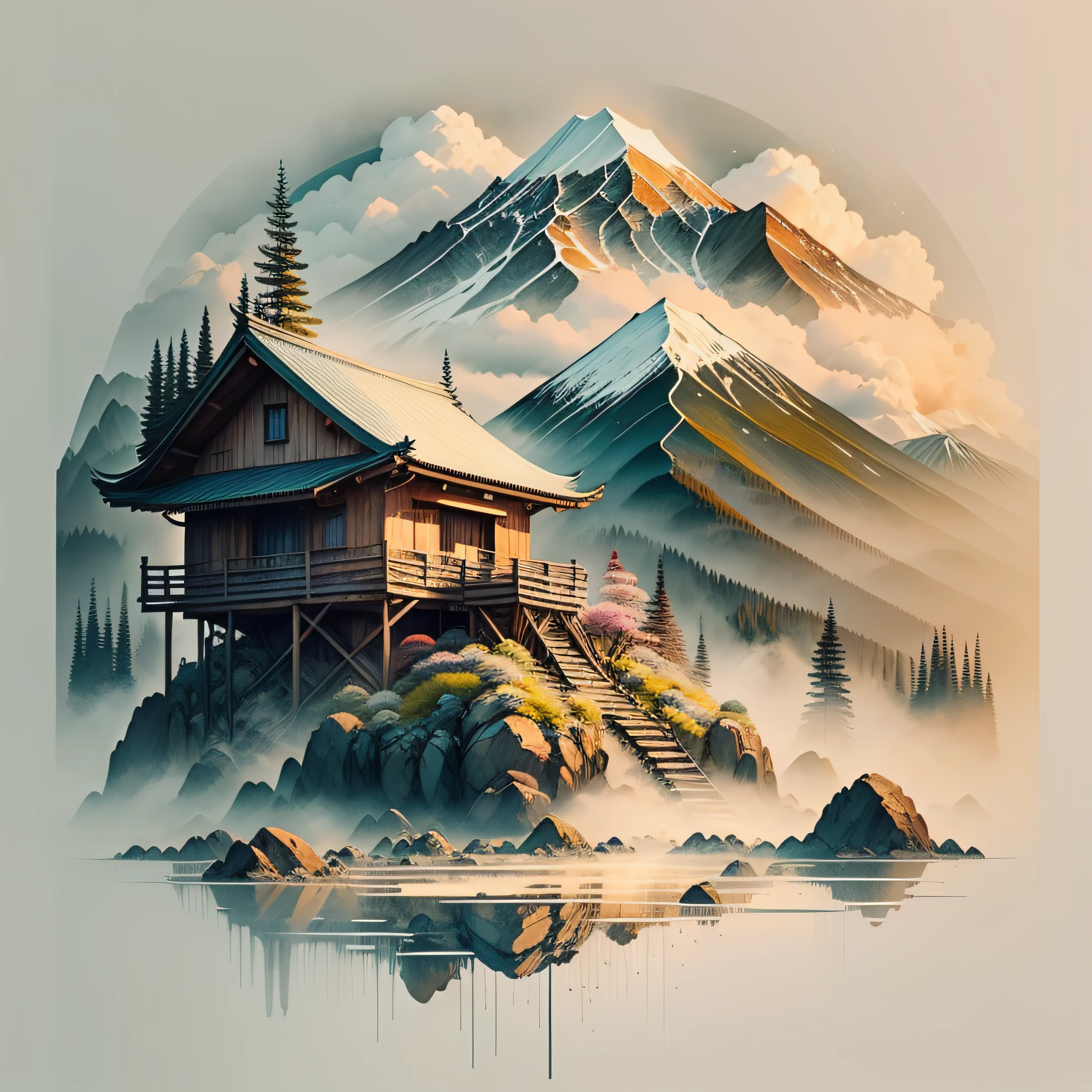 mountain hut,surrounded by cloud,4K分辨率