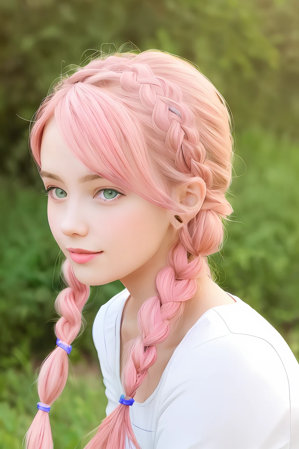 Pretty girl with pink hair braid