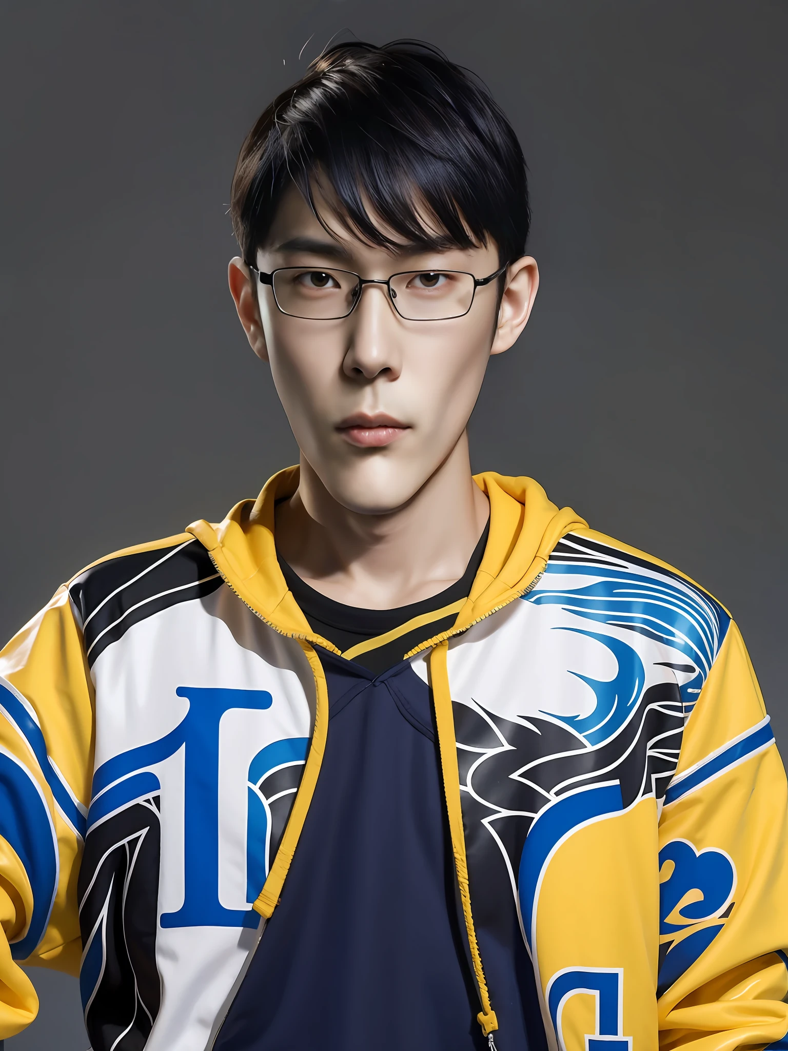 Chinese male high school student，Wear a casual sweatshirt in PVC color，wearing hat，