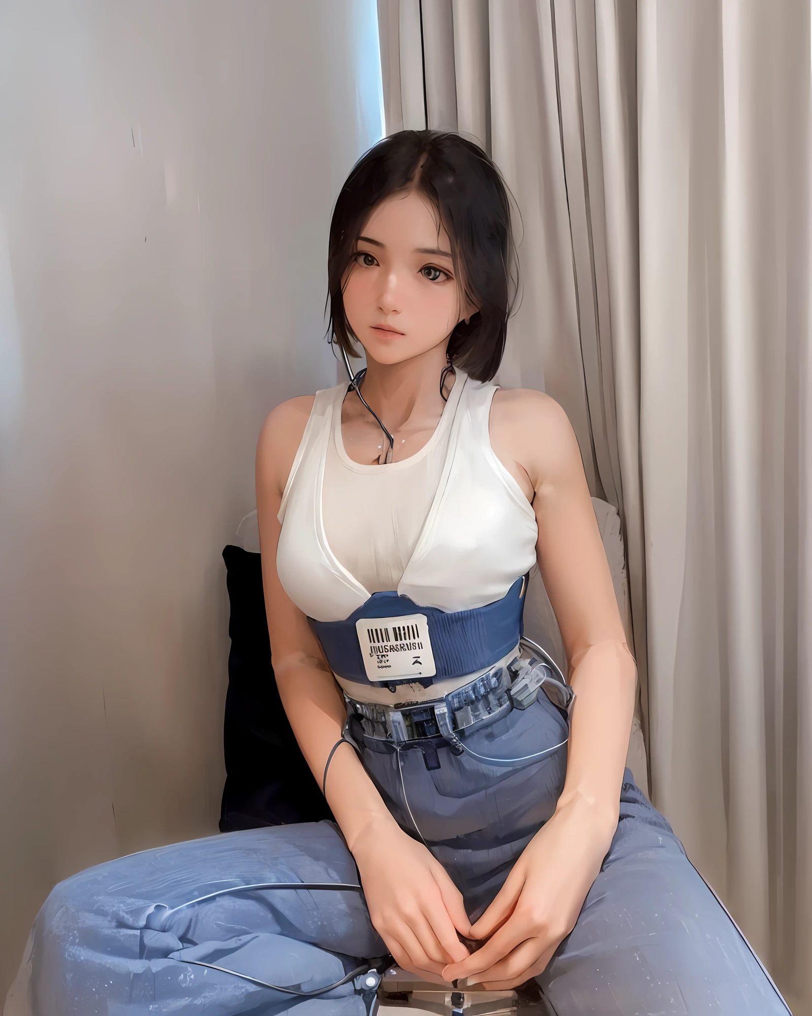 (((masterpiece))), (((best quality))), ((ultra-detailed)), (highly detailed CG illustration), ((an extremely delicate and beautiful)),(cute delicate face),cinematic light,((1mechanical girl)),solo,full body,(machine made joints:1.4),((machanical limbs)),(explosed muscles),(blood vessels connected to tubes),(a brain in container:1.3),((mechanical vertebra attaching to back)),((mechanical cervial attaching to neck)),((sitting)),expressionless,(wires and cables attaching to head and body:1.5),small breasts,short hair,(character focus),science fiction
