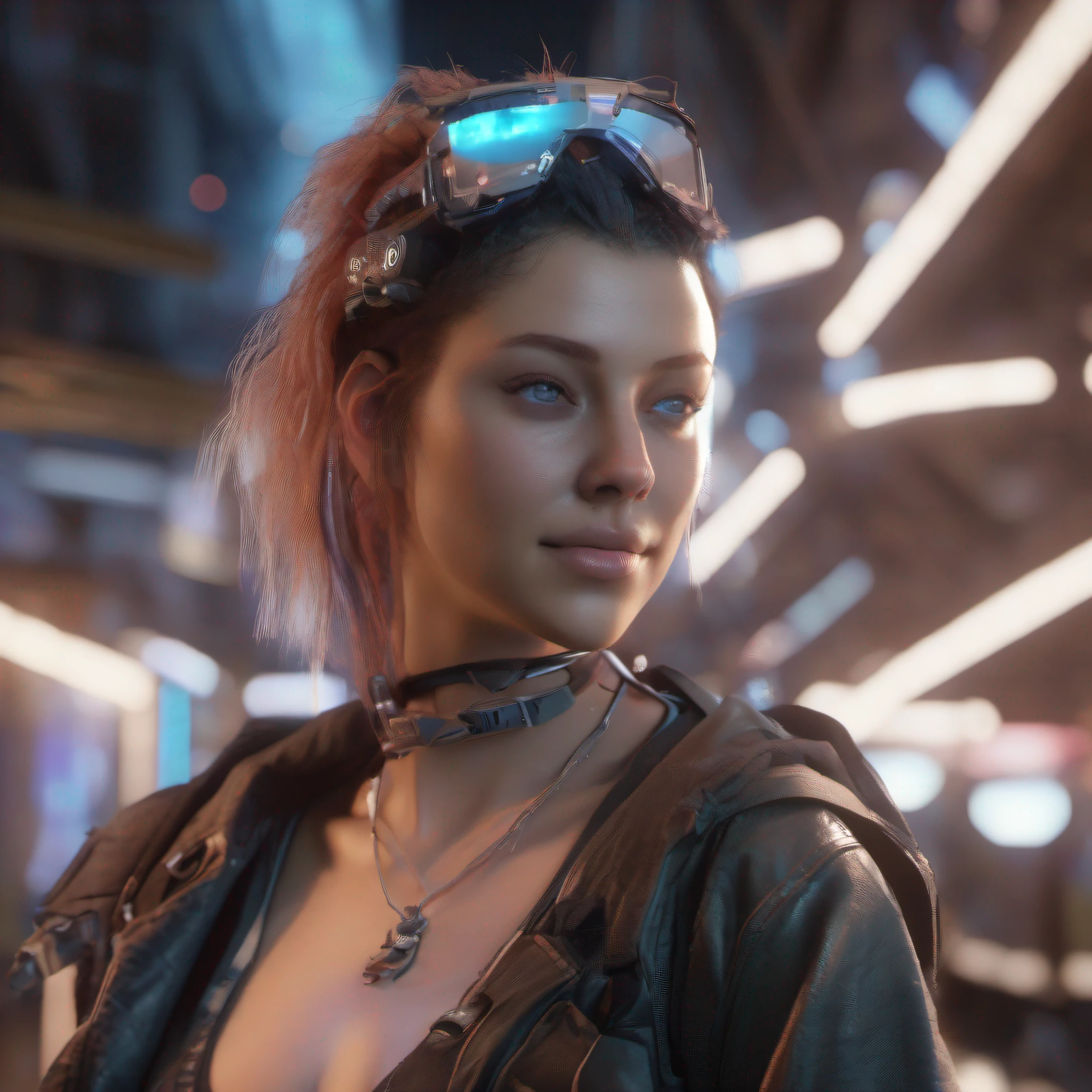 ((Best quality)), ((masterpiece)), (detailed:1.4), 3D, an image of a beautiful cyberpunk female,HDR (High Dynamic Range),Ray Tracing,NVIDIA RTX,Super-Resolution,Unreal 5,Subsurface scattering,PBR Texturing,Post-processing,Anisotropic Filtering,Depth-of-field,Maximum clarity and sharpness,Multi-layered textures,Albedo and Specular maps,Surface shading,Accurate simulation of light-material interaction,Perfect proportions,Octane Render,Two-tone lighting,Wide aperture,Low ISO,White balance,Rule of thirds,8K RAW,CircuitBoardAI,