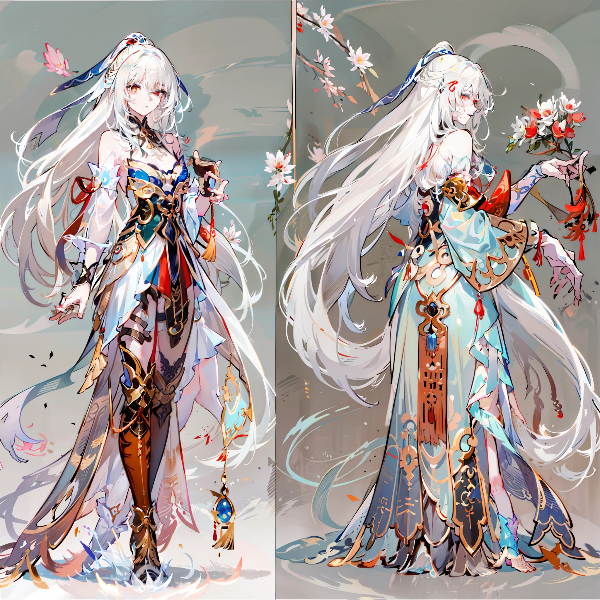 jingliuV4,Unbeatable masterpiece, extraordinary, Incredible, Exquisite, Perfect artwork, perfect women figure, Perfect anatomy, Unique, red color eyes,long white hair,arm behind back,China-style,small town