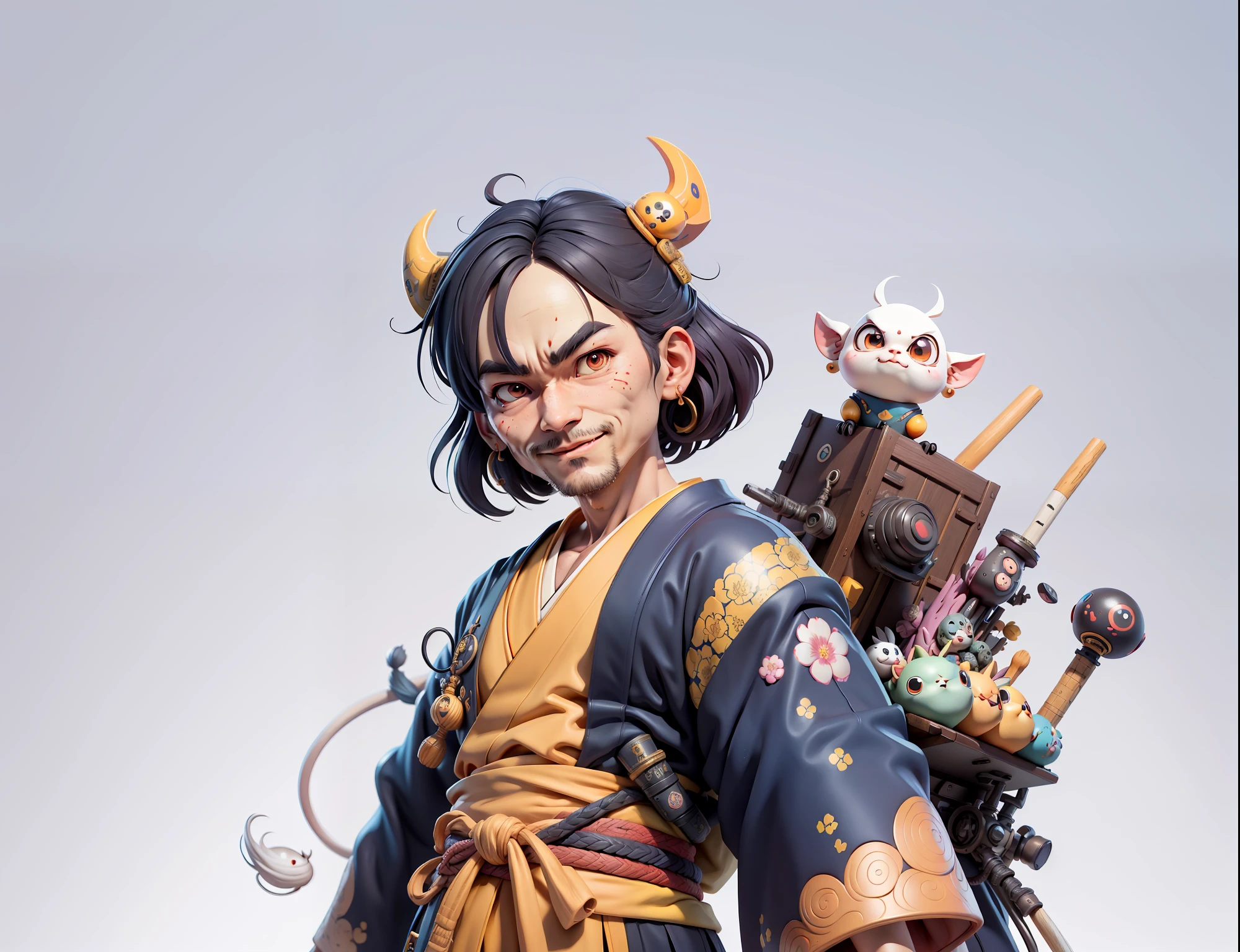 (Daisaku),(Need),(Super meticulous),(full bodyesbian:1.2),Japanese ukiyo-e girl，japanese geisha，Beautiful，Oriental dragon，Aeolian Thor，Raised sexy，爆乳，Oriental face，TV Anchor，Bust portrait illustration，Alone，In black suit，a blue tie，The face is slightly chubby，The face was clean，without a beard，Black super short hair，Black eyes，Smile confidently，3C computer sub-products，iPad， iphone，Digital painting，3D character design by Mark Clairen and Pixar and Hayao Miyazaki and Akira Toriyama，The illustration is a high-definition illustration in 4K resolution，With very detailed facial features and cartoon-style visuals。