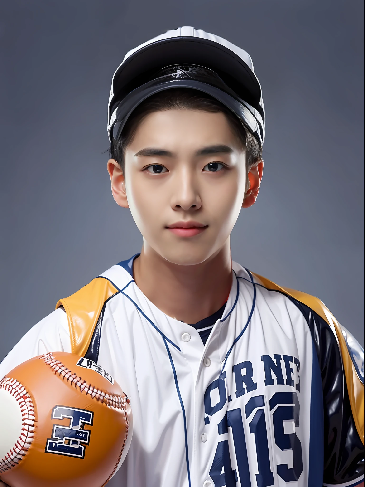 A 16-year-old male high school student,Wearing a PVC baseball jersey,Gray hair