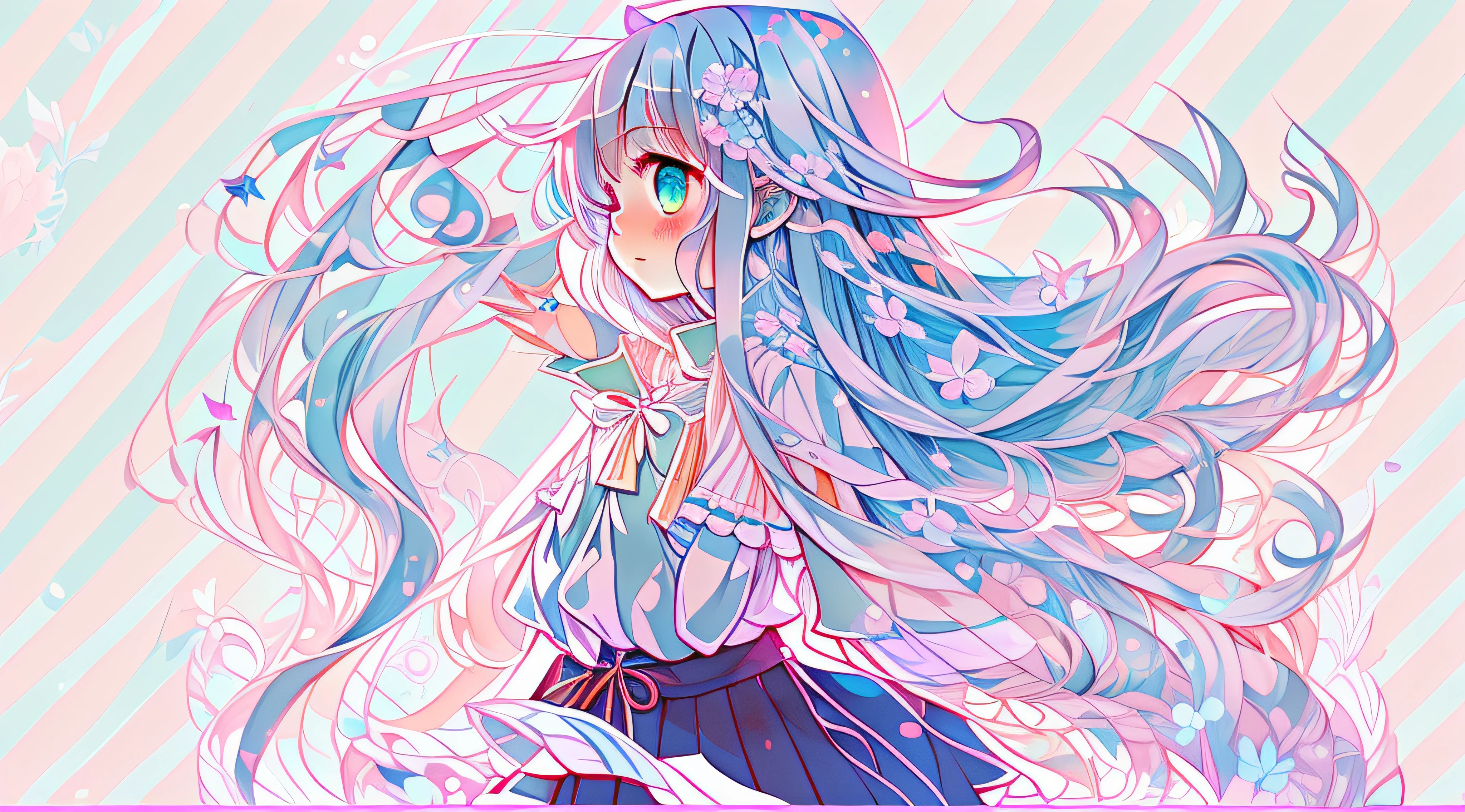 Anime girl with long hair and blue eyes wavy, animemanga girl，Digital art on Pixiv, A beautiful artwork illustration, Cute detailed digital art, Beautiful anime artwork, Anime fantasy illustration, Detailed digital anime art, Soft anime illustration, pixiv contest winner,