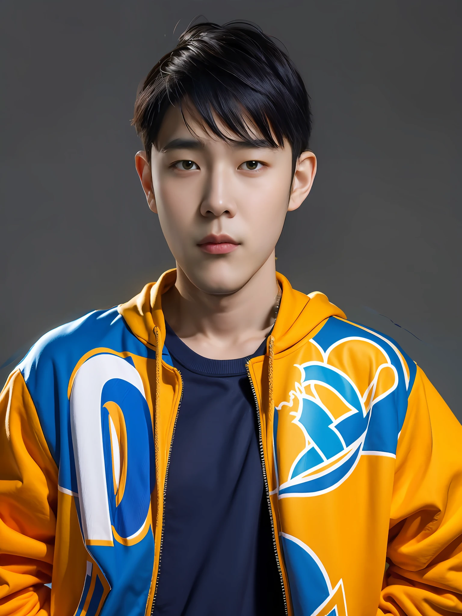 Chinese male high school student,Wear a colorful casual sweatshirt,wearing hat,