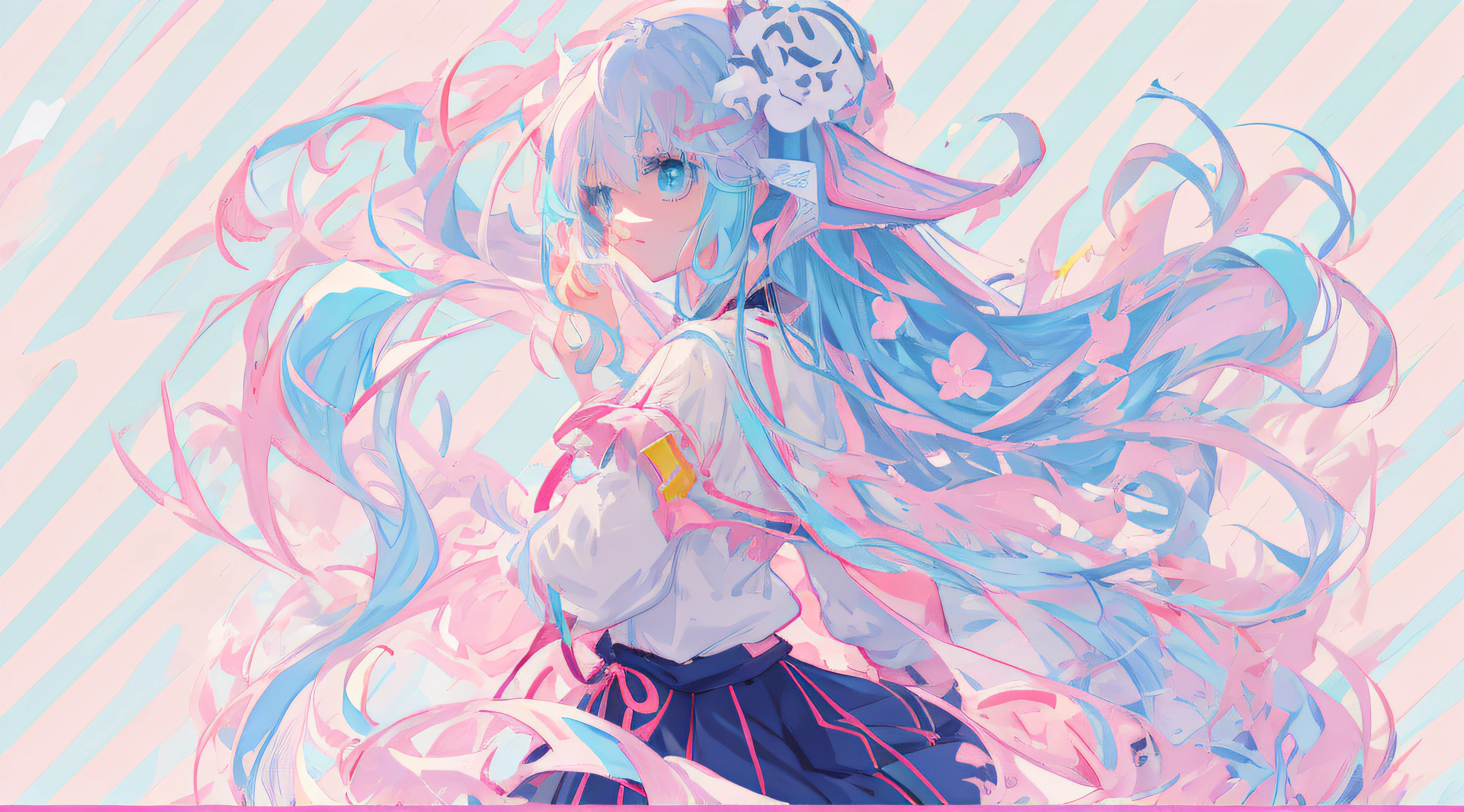 Anime girl with long blue hair and blue eyes and pink background, style of anime4 K, anime moe art style, Anime girl with teal hair, anime art style, Digital art on Pixiv, beautiful anime art style, Anime girl with long hair, Anime art style, nightcore, mikudayo, Anime style illustration, Pixiv style, anime styled digital art