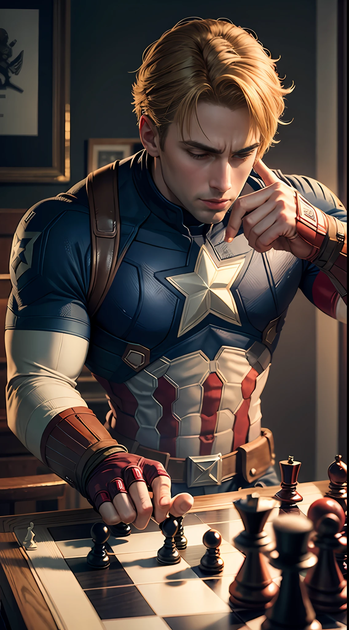 Captain America playing chess
