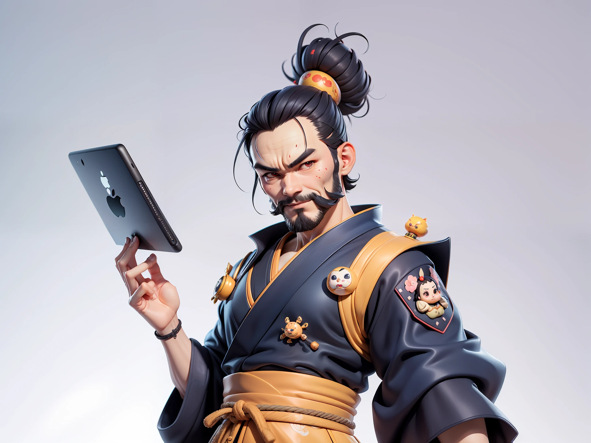 (Daisaku),(Need),(Super meticulous),(full bodyesbian:1.2),Japanese ukiyo-e girl,japanese geisha,Beautiful,Oriental dragon,Aeolian Thor,Raised sexy,爆乳,Oriental face,TV Anchor,Bust portrait illustration,Alone,In black suit,a blue tie,The face is slightly chubby,The face was clean,without a beard,Black super short hair,Black eyes,Smile confidently,3C computer sub-products,iPad, iphone,Digital painting,3D character design by Mark Clairen and Pixar and Hayao Miyazaki and Akira Toriyama,The illustration is a high-definition illustration in 4K resolution,With very detailed facial features and cartoon-style visuals。