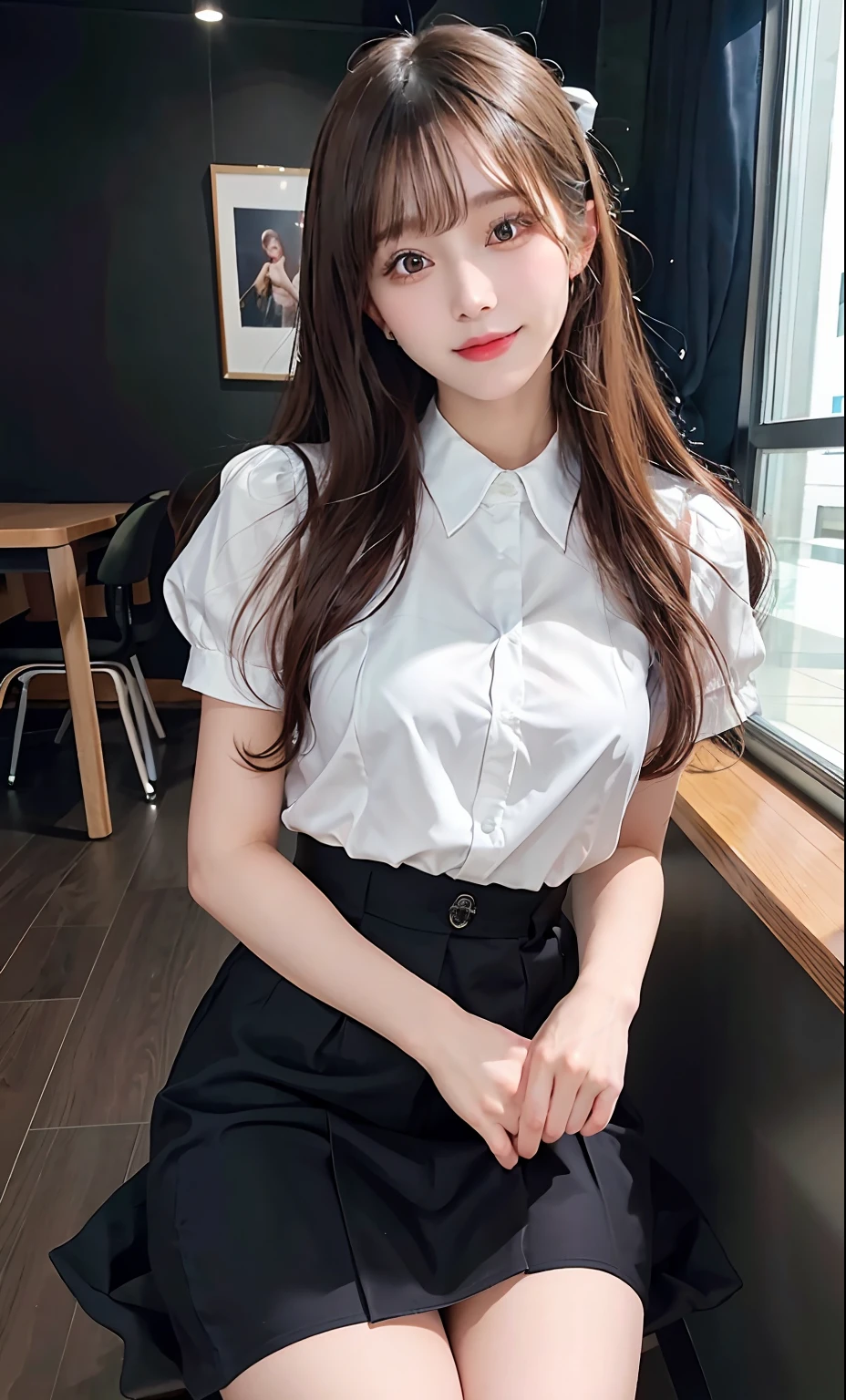 （RAW photos：1.2），high high quality，beautiful details girl，bunnygirl，ssmile，Highly detailed eyes and face，beatiful detailed eyes，hugefilesize，A high resolution，A high resolution，8k wallpaper，finely detailled，Highly detailed stock code uniform 8k wallpaper，light in face，cinmatic lighting，16 year old girl，pleatedskirt，a sexy pose，（photo-realism：1.4），illustratio，ultra-realistic realism， look from down，super detailing，tmasterpiece