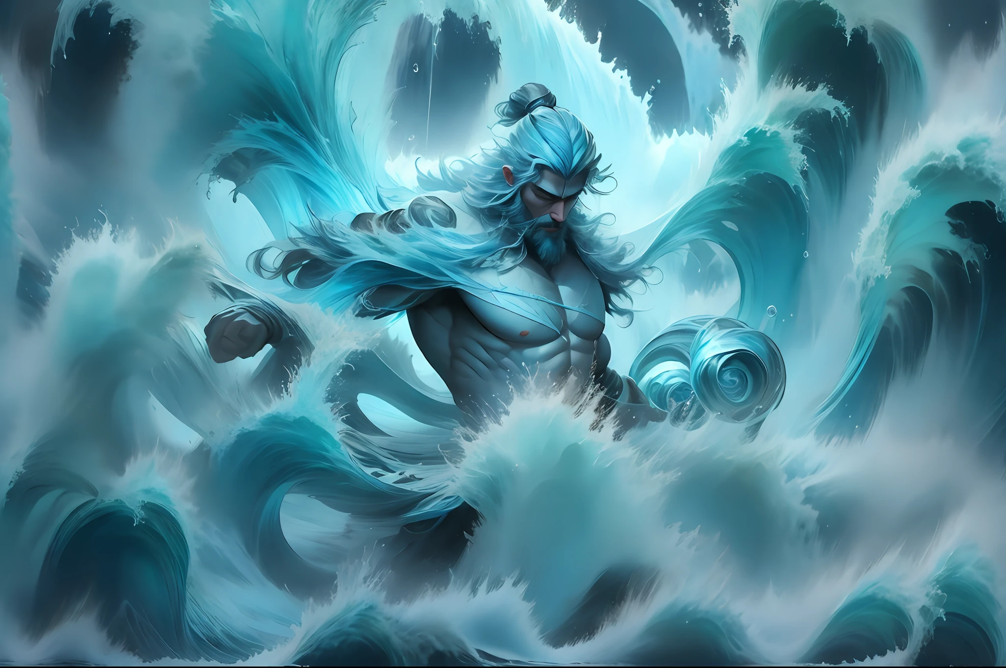 "King Poseidon showcasing his unparalleled mastery of water in a majestic and powerful manner."