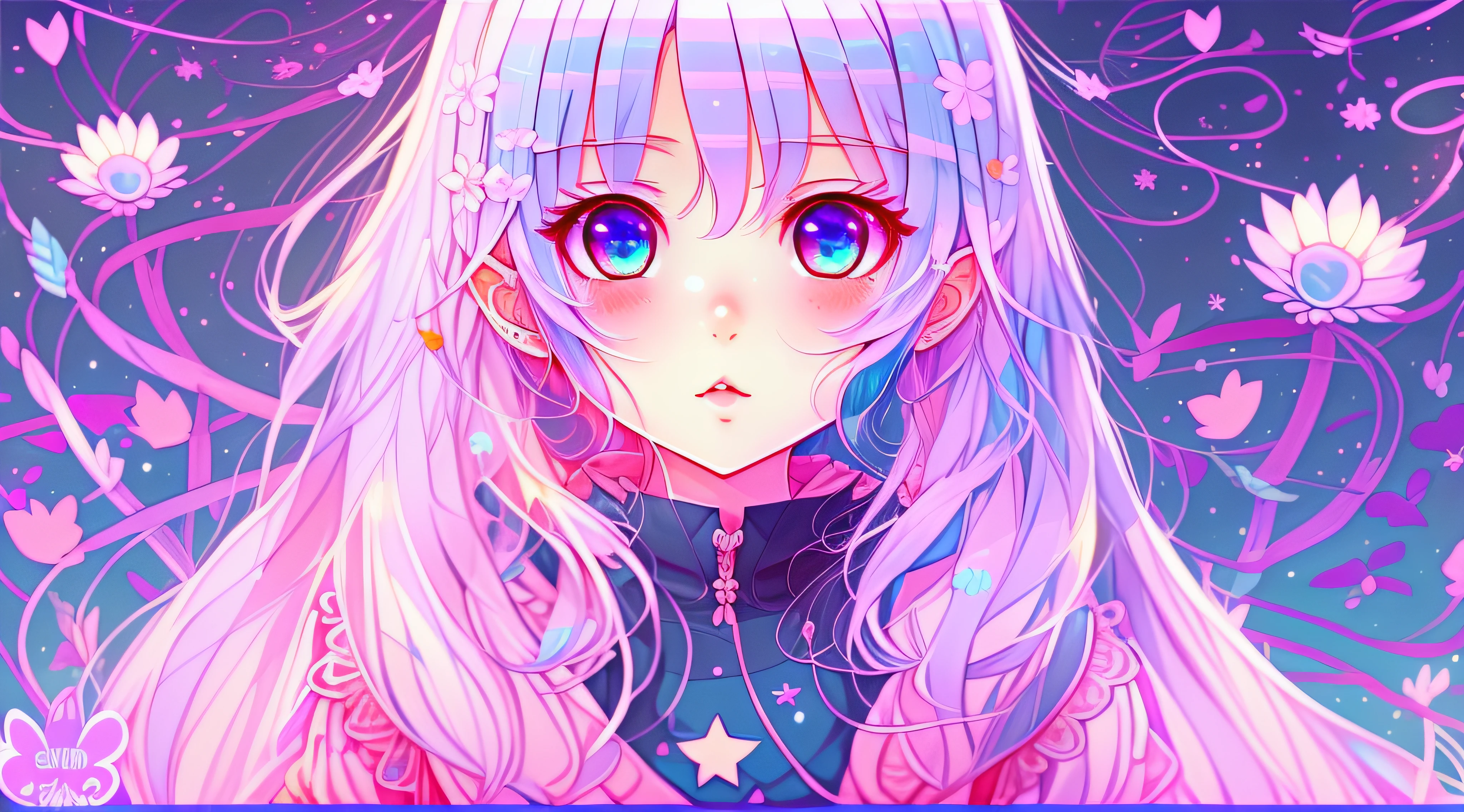 Anime girl with long blue hair and pink eyes, animemanga girl，Digital art on Pixiv, A beautiful artwork illustration, Cute detailed digital art, Beautiful anime artwork, Anime fantasy illustration, Soft anime illustration, pixiv contest winner,