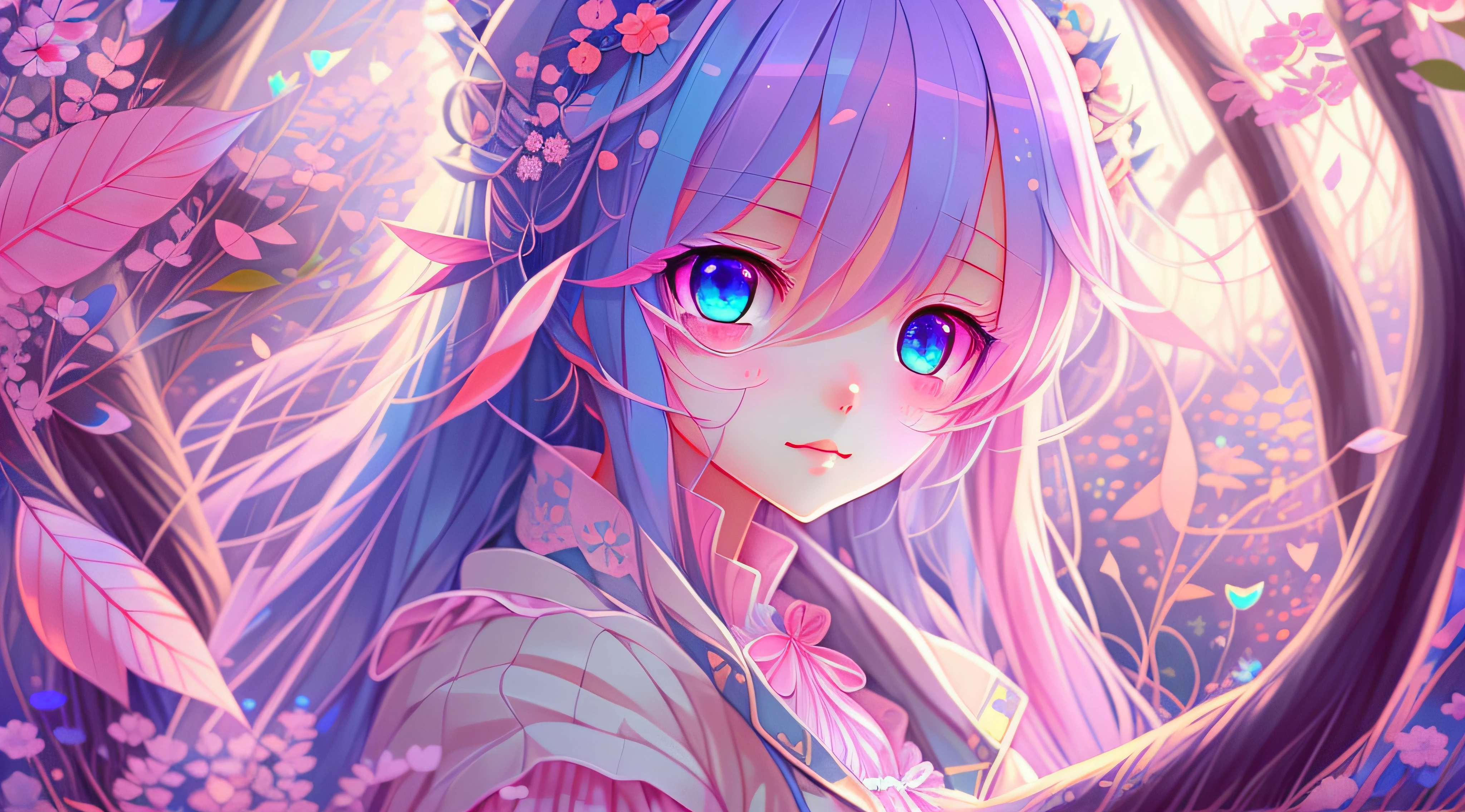 Anime girl with long blue hair and pink eyes, animemanga girl，Digital art on Pixiv, A beautiful artwork illustration, Cute detailed digital art, Beautiful anime artwork, Anime fantasy illustration, Soft anime illustration, pixiv contest winner