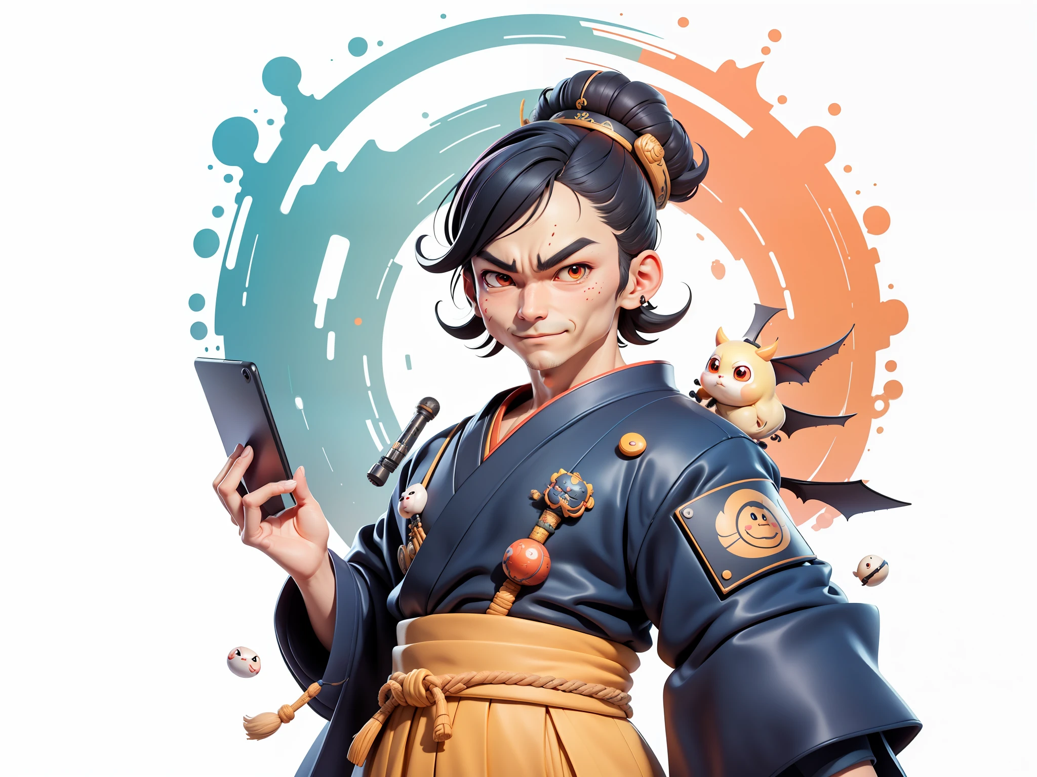 (Daisaku),(Need),(Super meticulous),(full bodyesbian:1.2),Japanese ukiyo-e girl,japanese geisha,Beautiful,Oriental dragon,Aeolian Thor,Raised sexy,爆乳,Oriental face,TV Anchor,Bust portrait illustration,Alone,In black suit,a blue tie,The face is slightly chubby,The face was clean,without a beard,Black super short hair,Black eyes,Smile confidently,3C computer sub-products,iPad, iphone,Digital painting,3D character design by Mark Clairen and Pixar and Hayao Miyazaki and Akira Toriyama,The illustration is a high-definition illustration in 4K resolution,With very detailed facial features and cartoon-style visuals。