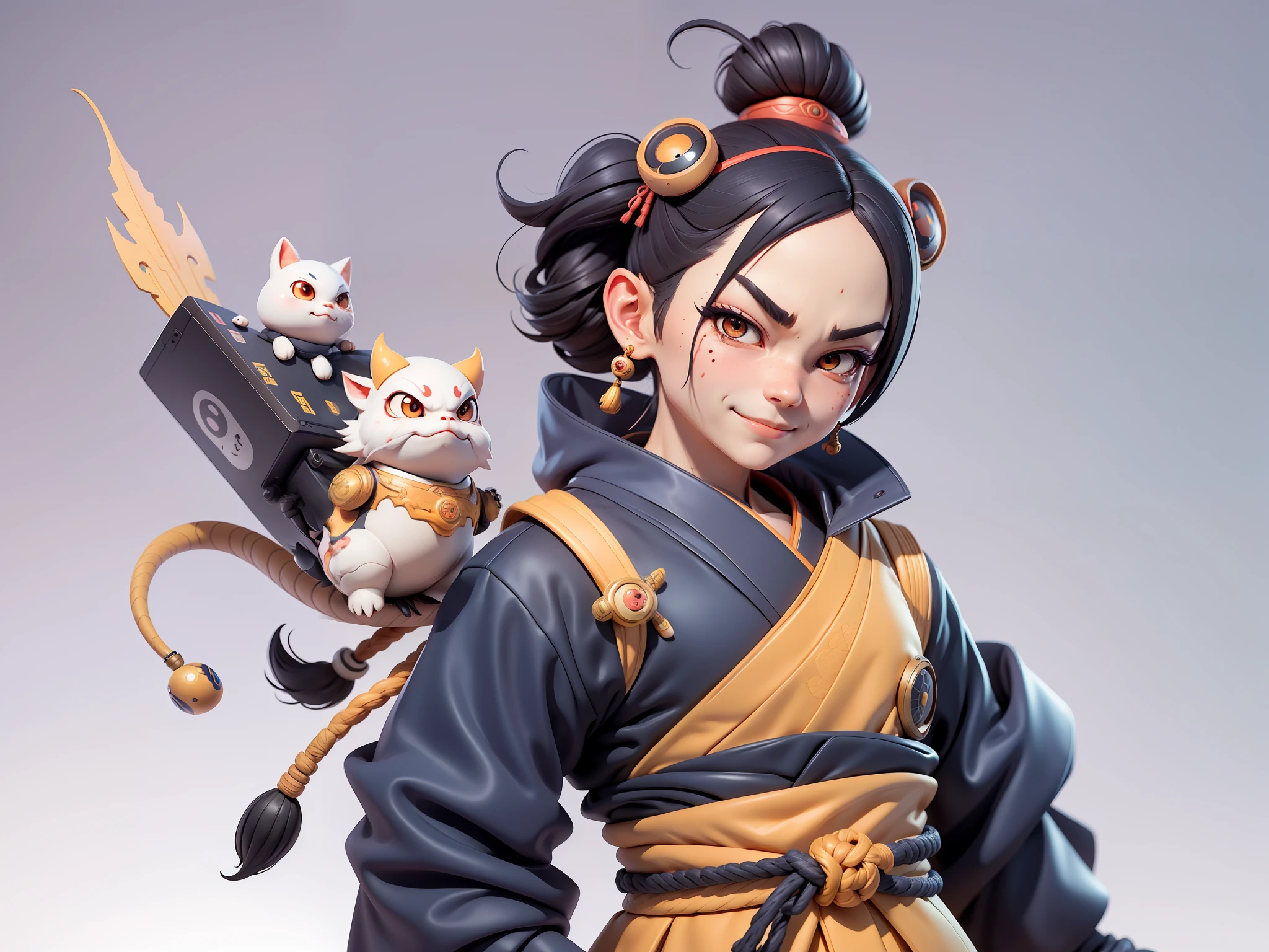 (Daisaku),(Need),(Super meticulous),(full bodyesbian:1.2),Japanese ukiyo-e girl，japanese geisha，Beautiful，Oriental dragon，Aeolian Thor，Raised sexy，爆乳，Oriental face，TV Anchor，Bust portrait illustration，Alone，In black suit，a blue tie，The face is slightly chubby，The face was clean，without a beard，Black super short hair，Black eyes，Smile confidently，3C computer sub-products，iPad， iphone，Digital painting，3D character design by Mark Clairen and Pixar and Hayao Miyazaki and Akira Toriyama，The illustration is a high-definition illustration in 4K resolution，With very detailed facial features and cartoon-style visuals。