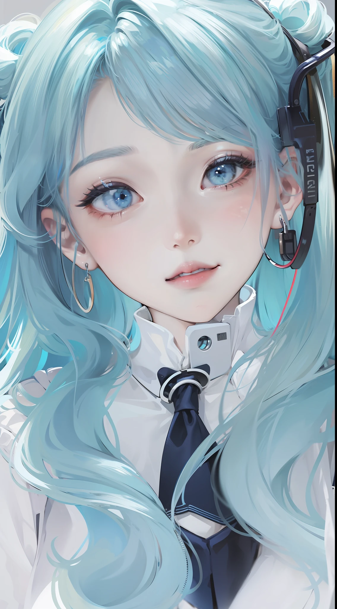 18-year-old girl,long blue hair,White color blouse,Blue JK skirt with tie,white backgrounid,Extremely high quality
