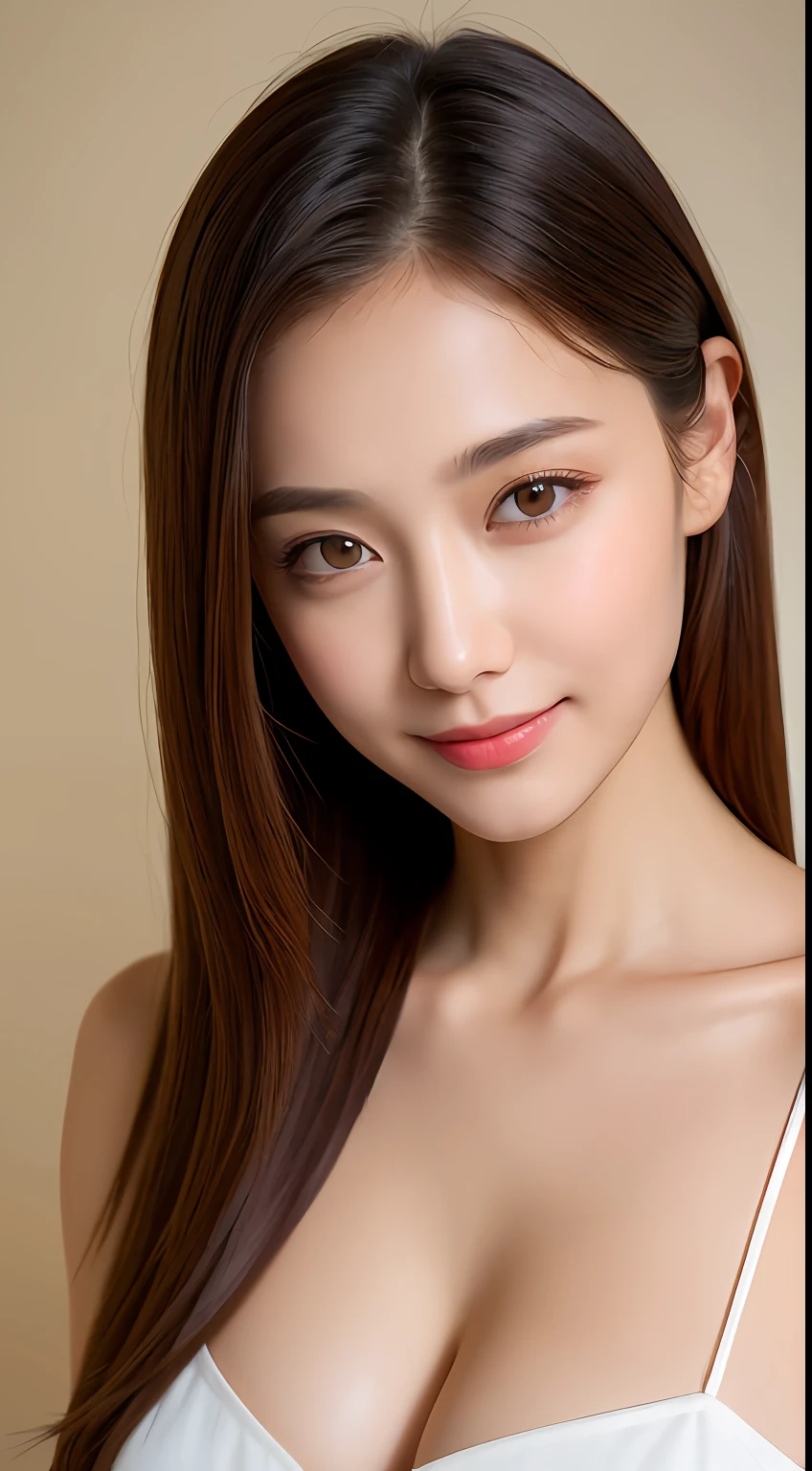 ((Best quality, 8k, Masterpiece :1.3)), 1girl, beautiful woman with emphasis on slim abs: 1.3, (casual hairstyle, big breasts: 1.2), casual wear: 1.2, interior, ultra-detailed face, delicate eyes, double eyelids, soft breasts, smile, exposed cleavage
