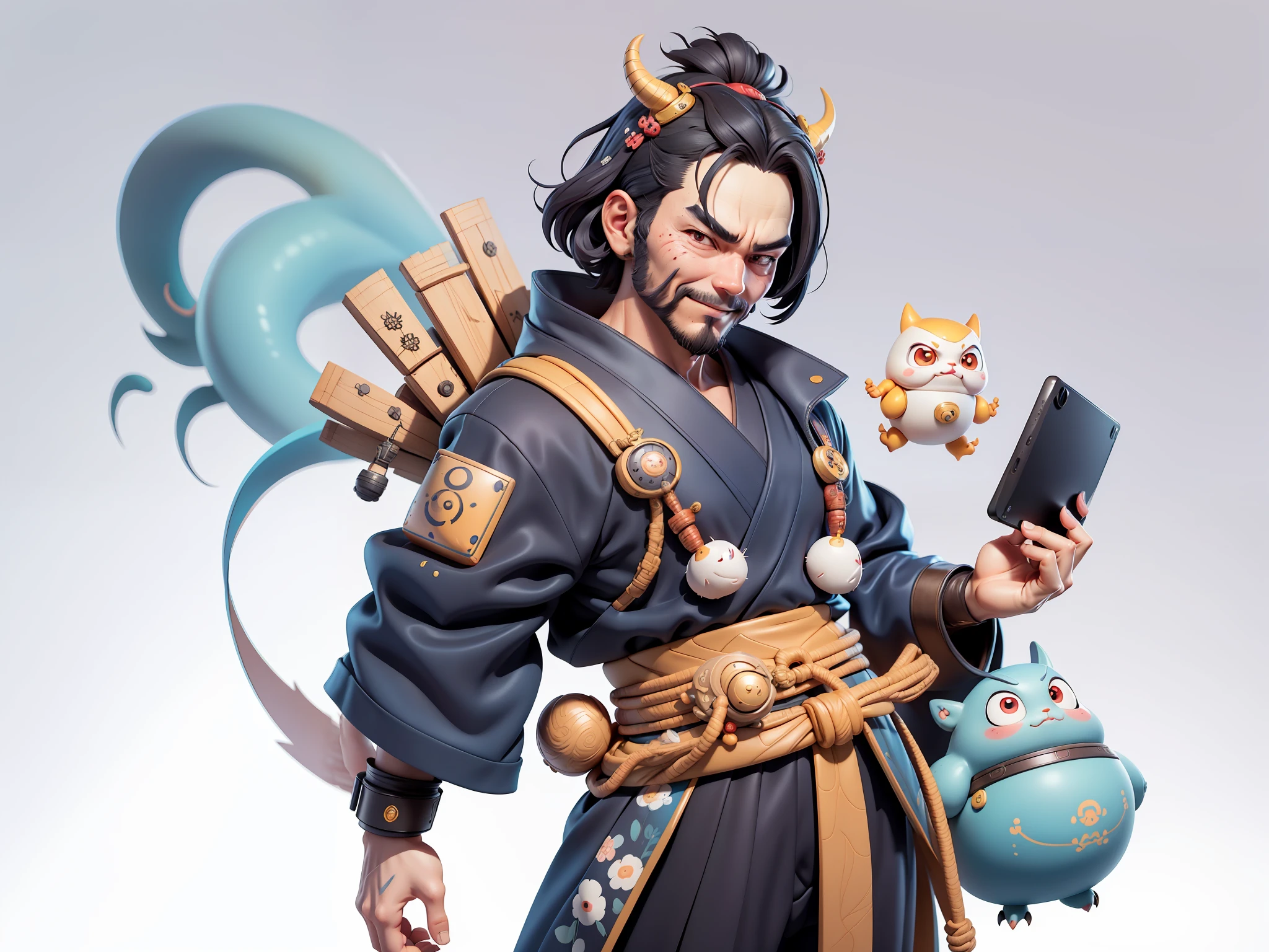 (Daisaku),(Need),(Super meticulous),(full bodyesbian:1.2),Japanese ukiyo-e girl,japanese geisha,Beautiful,Oriental dragon,Aeolian Thor,Raised sexy,爆乳,Oriental face,TV Anchor,Bust portrait illustration,Alone,In black suit,a blue tie,The face is slightly chubby,The face was clean,without a beard,Black super short hair,Black eyes,Smile confidently,3C computer sub-products,iPad, iphone,Digital painting,3D character design by Mark Clairen and Pixar and Hayao Miyazaki and Akira Toriyama,The illustration is a high-definition illustration in 4K resolution,With very detailed facial features and cartoon-style visuals。
