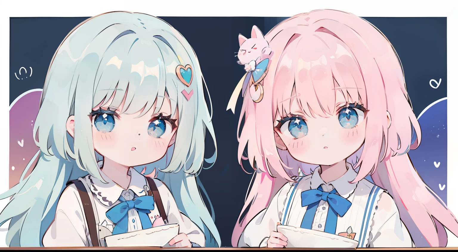 twinsies、2a person、cute little、Straight face、magia、masterpiece、Top image quality、top-quality