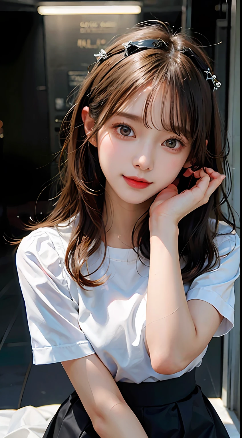 (RAW photos:1.2),high high quality,beautiful details girl,bunnygirl,ssmile,Highly detailed eyes and face,beatiful detailed eyes,hugefilesize,A high resolution,A high resolution,8k wallpaper,finely detailled,Highly detailed stock code uniform 8k wallpaper,light in face,cinmatic lighting,16 year old girl,pleatedskirt,A sexy pose,(photo-realism:1.4),illustratio,ultra-realistic realism, look from down,super detailing,tmasterpiece